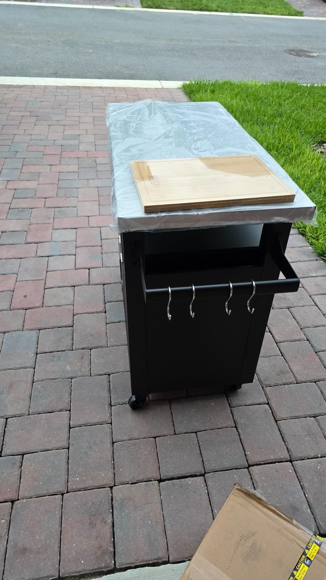 NUUK Outdoor Grill Cart with Storage Cabinet Metal Kitchen Island Prep Table with Movable Universal Wheels and Stainless Steel Top for Outside BBQ Backyard Include Hooks Spice Rack customer photo 2