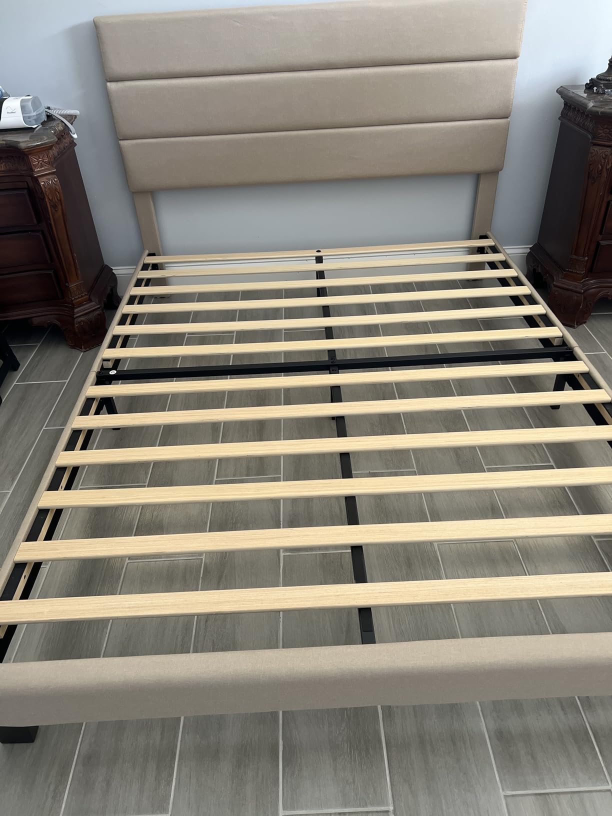 Allewie Full Size Platform Bed Frame with Velvet Upholstered Headboard and Wooden Slats Support, Fully Upholstered Mattress Foundation/No Box Spring Needed/Easy Assembly, White Customer Review Allewie Full Size Platform Bed Frame with Velvet Upholstered Headboard and Wooden Slats Support, Fully Upholstered Mattress Foundation/No Box Spring Needed/Easy Assembly, White - Customer Photo 1