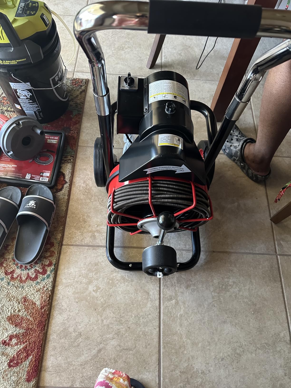 VEVOR Drain Cleaner Machine 100FT x 3/8 Inch, Auto Feed Sewer Snake Auger on Wheels, 370W Portable Drain Cleaning Machine with 8 Cutters & Air-activated Foot Switch for 2 VEVOR Drain Cleaner Machine 100FT x 3/8 Inch, Auto Feed Sewer Snake Auger on Wheels, 370W Portable Drain Cleaning Machine with 8 Cutters & Air-activated Foot Switch for 2