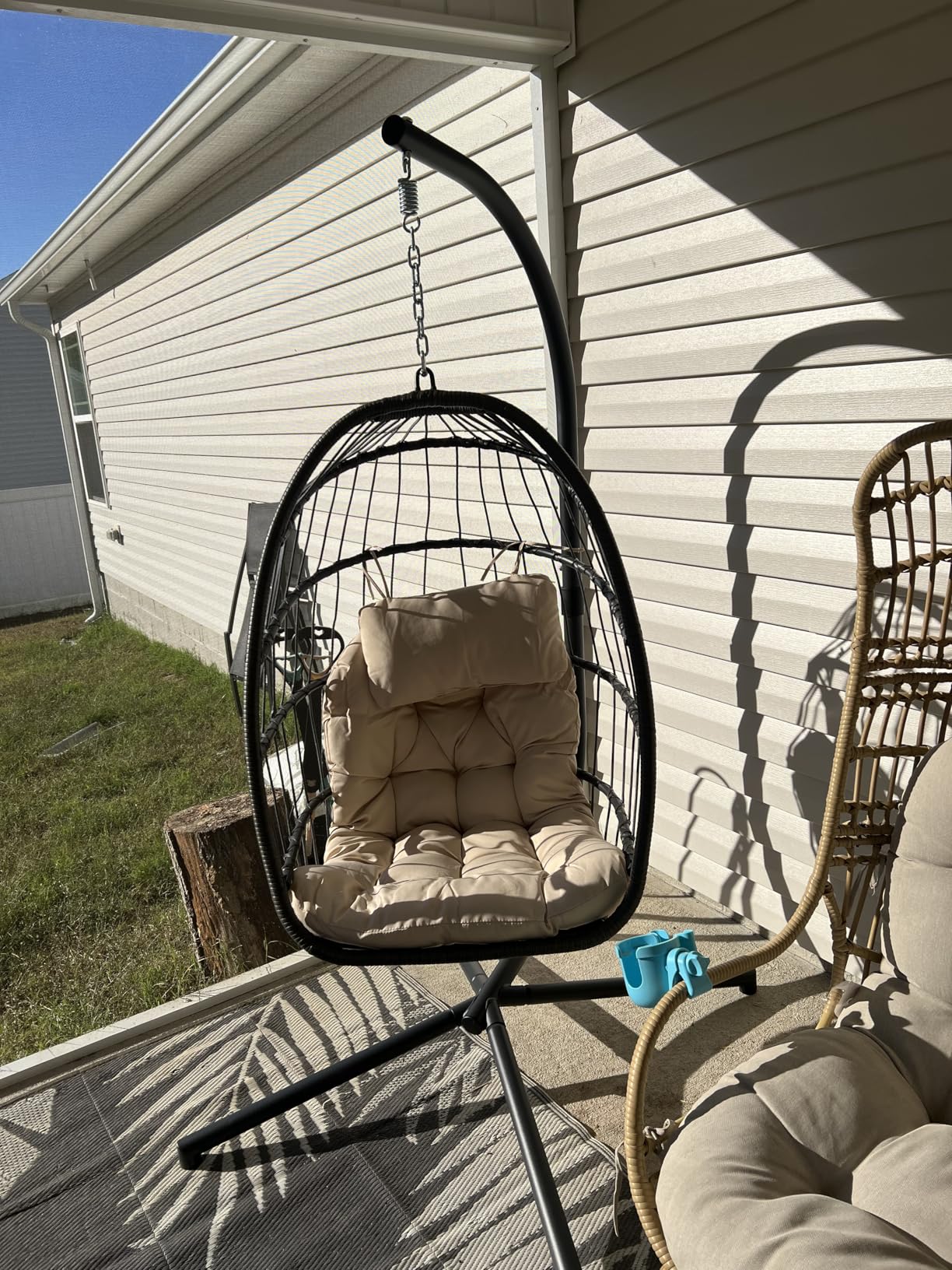 SWITTE Egg Chair Outdoor with Stand, Indoor Wicker Hanging Egg Swing, Grey | Patio Swinging Chair with Thick Cushion, Egg Shaped Swing for Bedroom Porch Balcony, Rattan Hammock Chairs 370 LBS Capacity customer photo 1