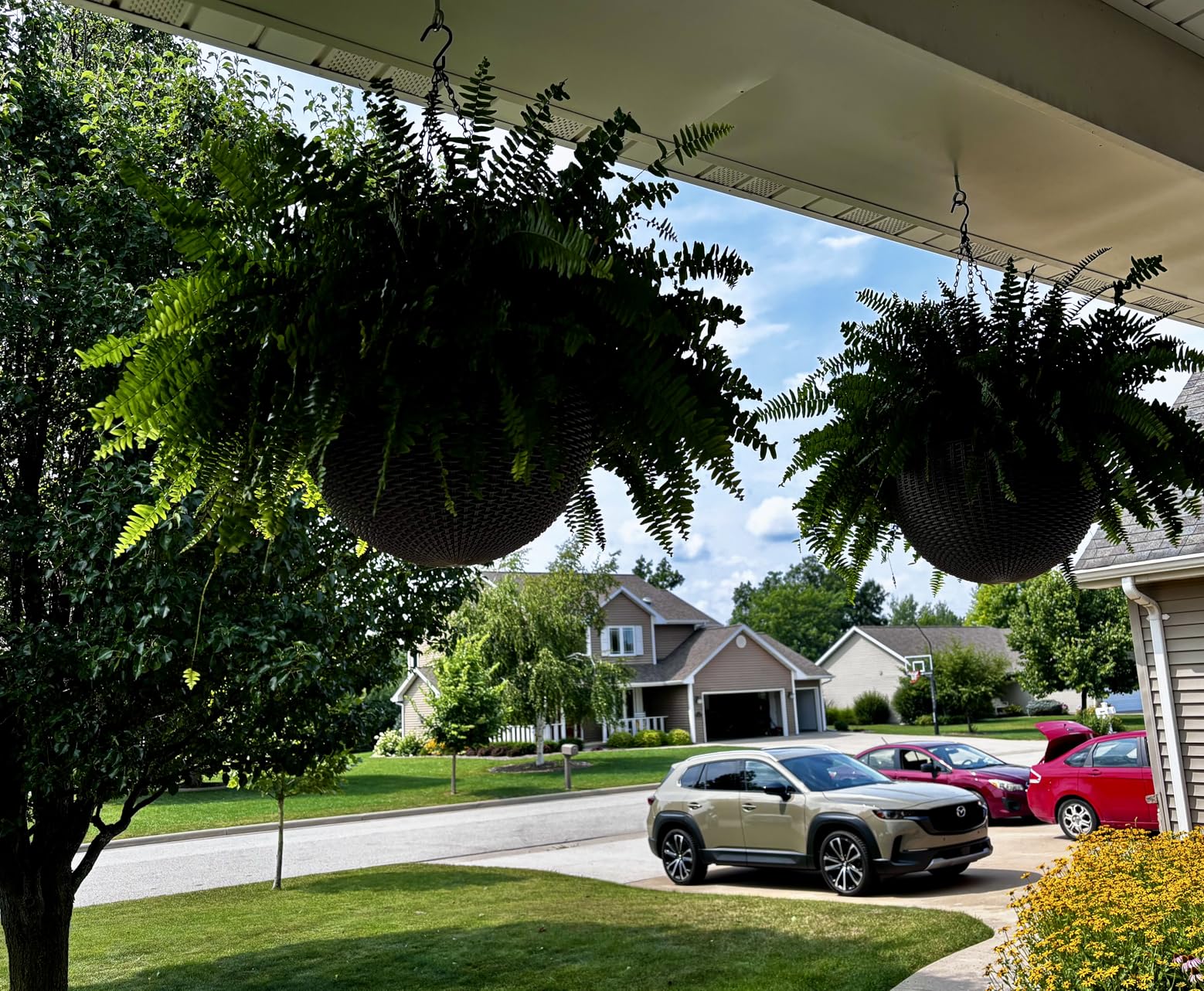 Keter Resin Rattan Set of 2 Round Hanging Planter Baskets for Indoor and Outdoor Plants-Perfect for Porches and Patio Decor, Cappuccino customer photo 2