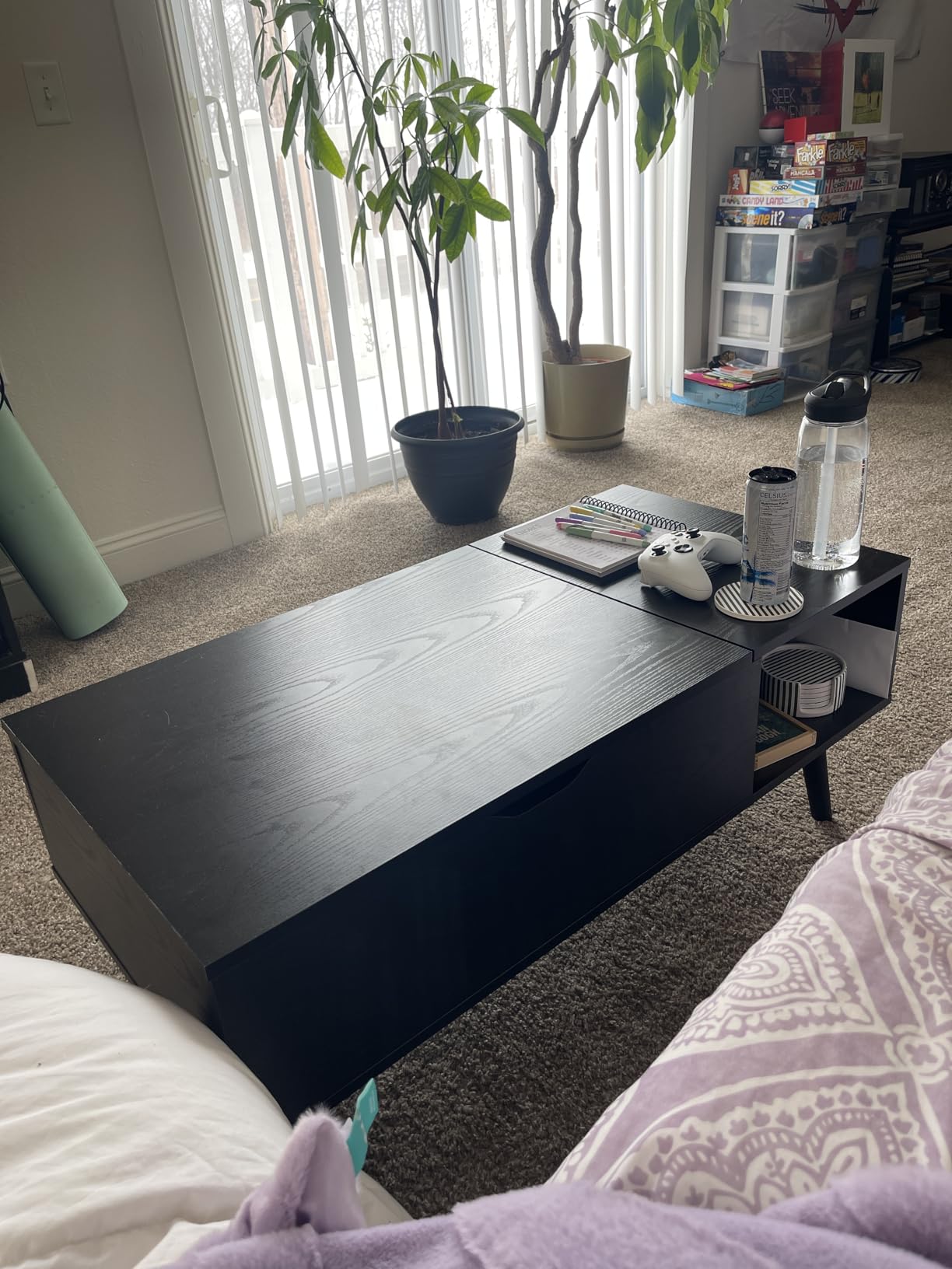 OLIXIS Wood Lift Top Coffee Table with Hidden Compartment and Large Storage Shelf, Lift Tabletop Dining Center Table for Home Living Room Office, Black Customer Review OLIXIS Wood Lift Top Coffee Table with Hidden Compartment and Large Storage Shelf, Lift Tabletop Dining Center Table for Home Living Room Office, Black - Customer Photo 1