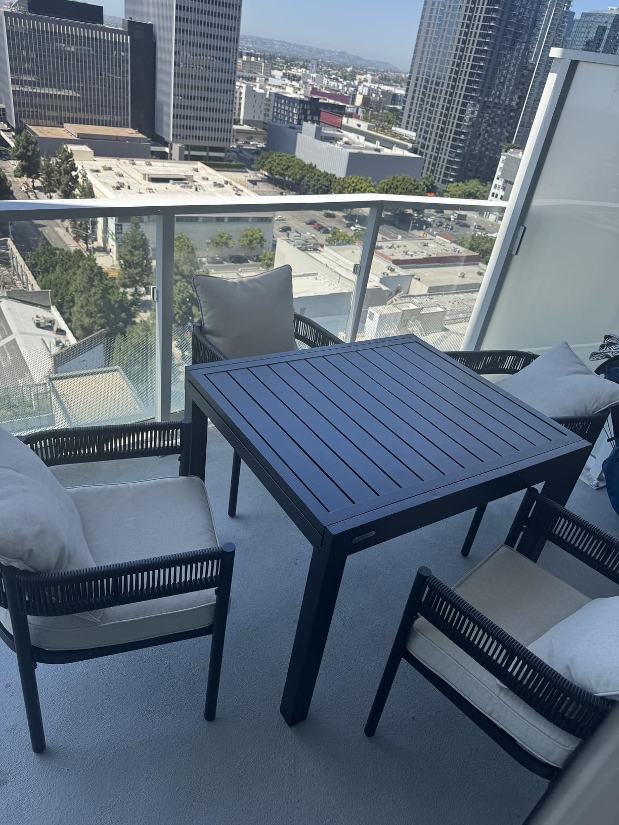 Grand patio Outdoor Dining Set for 6, 7 PCS Patio Table and Chairs Set, Metal Woven Wicker Fixed Patio Chairs with Thickened Cushions & 1 Rectangular Woodgrain Dining Table with Umbrella Hole (Black) Customer Review Grand patio Outdoor Dining Set for 6, 7 PCS Patio Table and Chairs Set, Metal Woven Wicker Fixed Patio Chairs with Thickened Cushions & 1 Rectangular Woodgrain Dining Table with Umbrella Hole (Black) - Customer Photo 2