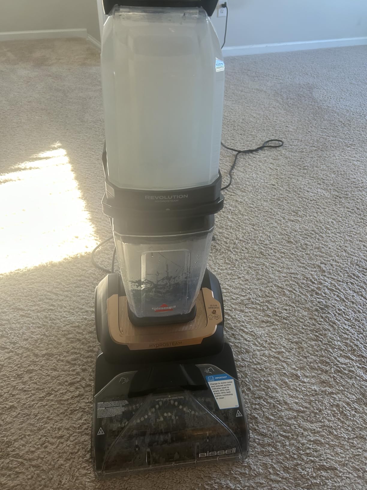 BISSELL Revolution HydroSteam Carpet Cleaner, Upright Deep Cleaner, HydroSteam Technology, 4-inch Self-Cleaning Tough Stain Tool & Formulas Included, 4123 Customer Review BISSELL Revolution HydroSteam Carpet Cleaner, Upright Deep Cleaner, HydroSteam Technology, 4-inch Self-Cleaning Tough Stain Tool & Formulas Included, 4123 - Customer Photo 1