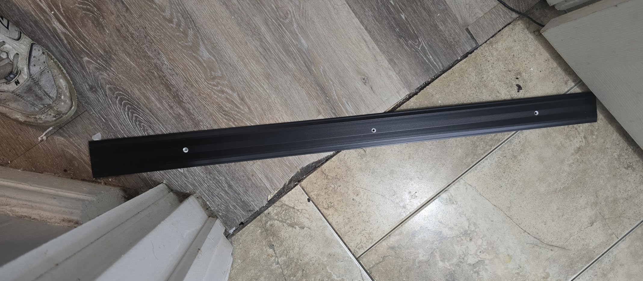 Aluminum Metal Door Threshold, Floor Transition Strip, 36'' L x 4'' W x 0.1'' H, Flat-Profile Threshold, Flooring Gaps Carpet Vinyl Wood, Stylish Doorway Transition Draft Protection (Black) Customer Review Aluminum Metal Door Threshold, Floor Transition Strip, 36'' L x 4'' W x 0.1'' H, Flat-Profile Threshold, Flooring Gaps Carpet Vinyl Wood, Stylish Doorway Transition Draft Protection (Black) - Customer Photo 2
