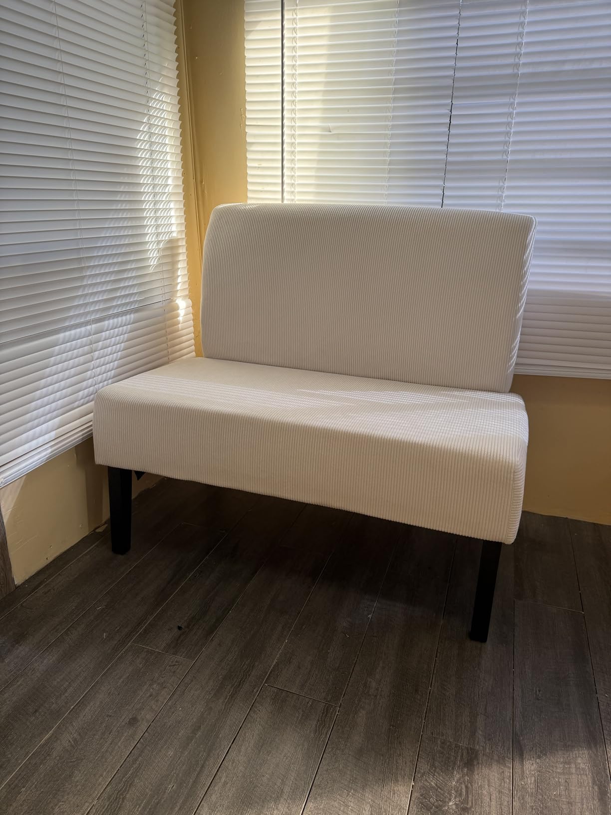Yaheetech Small Comfy Sofa Mini Loveseat Couch 2-Seater Armless Sofa Chair, Corduroy Fabric & Easy Assembly, for Small Spaces Customer Review Yaheetech Small Comfy Sofa Mini Loveseat Couch 2-Seater Armless Sofa Chair, Corduroy Fabric & Easy Assembly, for Small Spaces - Customer Photo 1