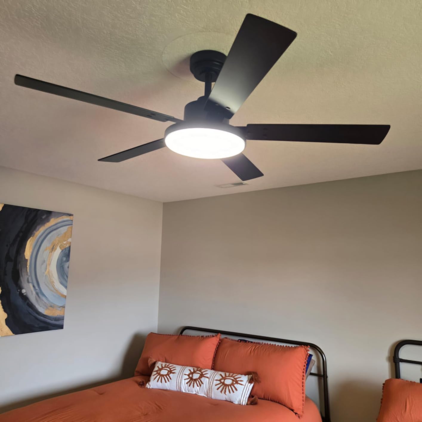 52 inch Black Ceiling fan with Light and Remote/APP, Ceiling Fans with Lights, 3CCT, Reversible 6 Speeds Quiet, Black Modern Ceiling Fan with Light for Indoor Outdoor Bedroom Patio Living Room - Customer Photo 1