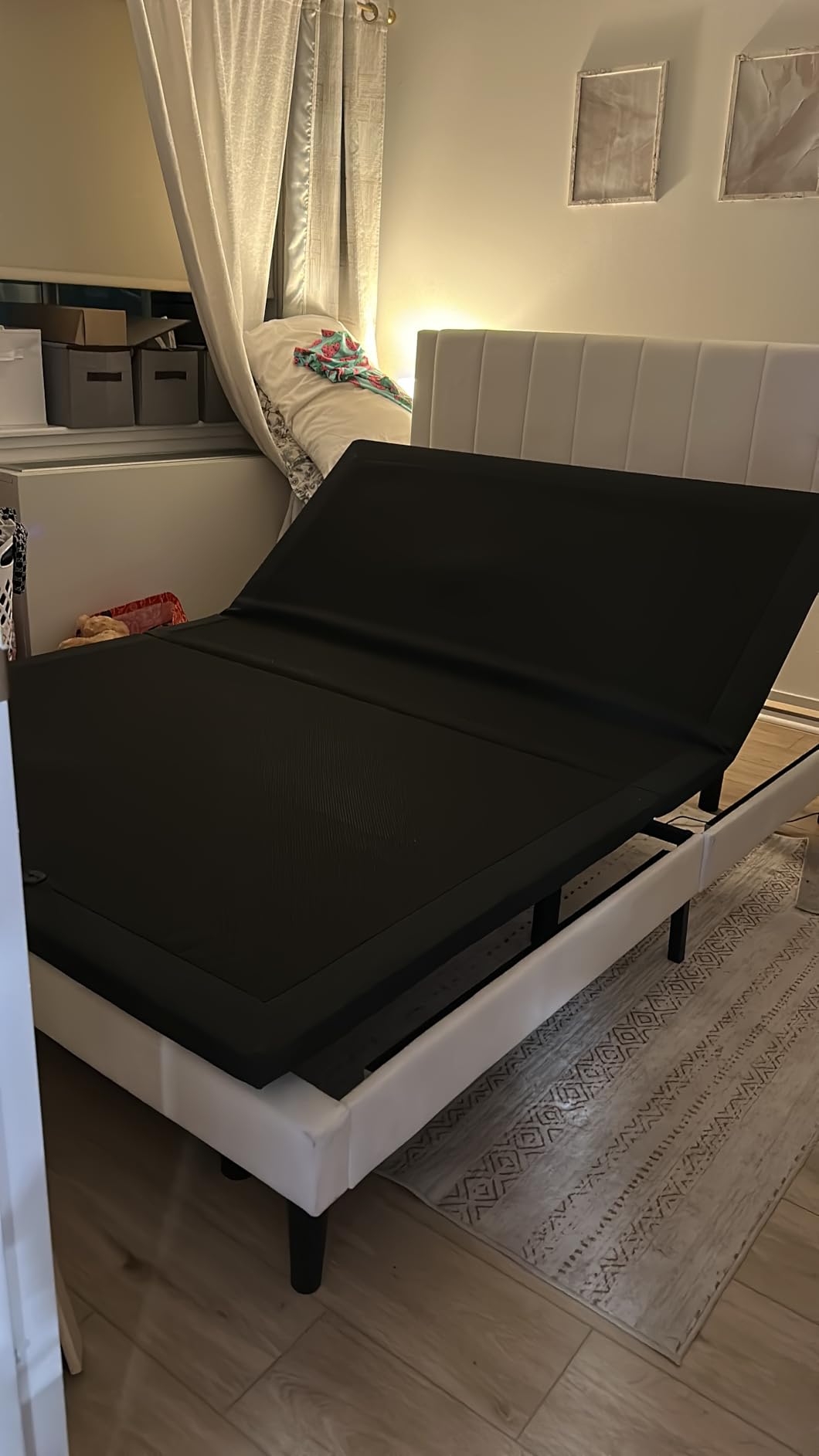 Yaheetech Queen Adjustable Bed Frame with Wireless Remote, Massage Function, Nightlight, 4 Height-Adjustable Legs, Head & Foot Incline, USB Ports, Easy Assembly - Customer Photo 1