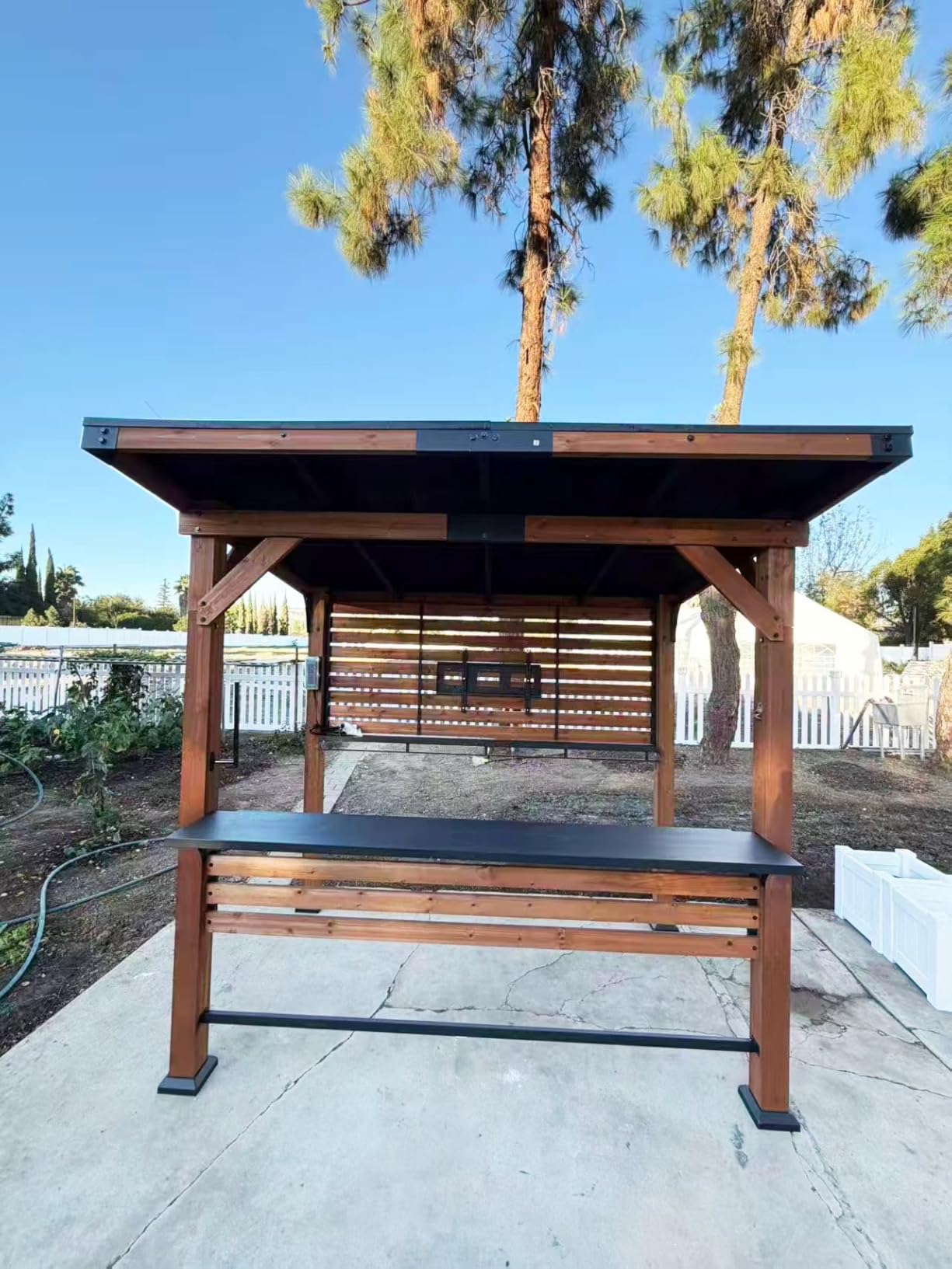 Modern Shade The Aura Cedar Wood Entertainment Bar Center, Wood Gazebo with Shelves & Paper Towel Holder, Grill Gazebo with USB and USB-C Charging Ports, Outdoor Bar with TV Mount for Patio, Garden customer photo 1