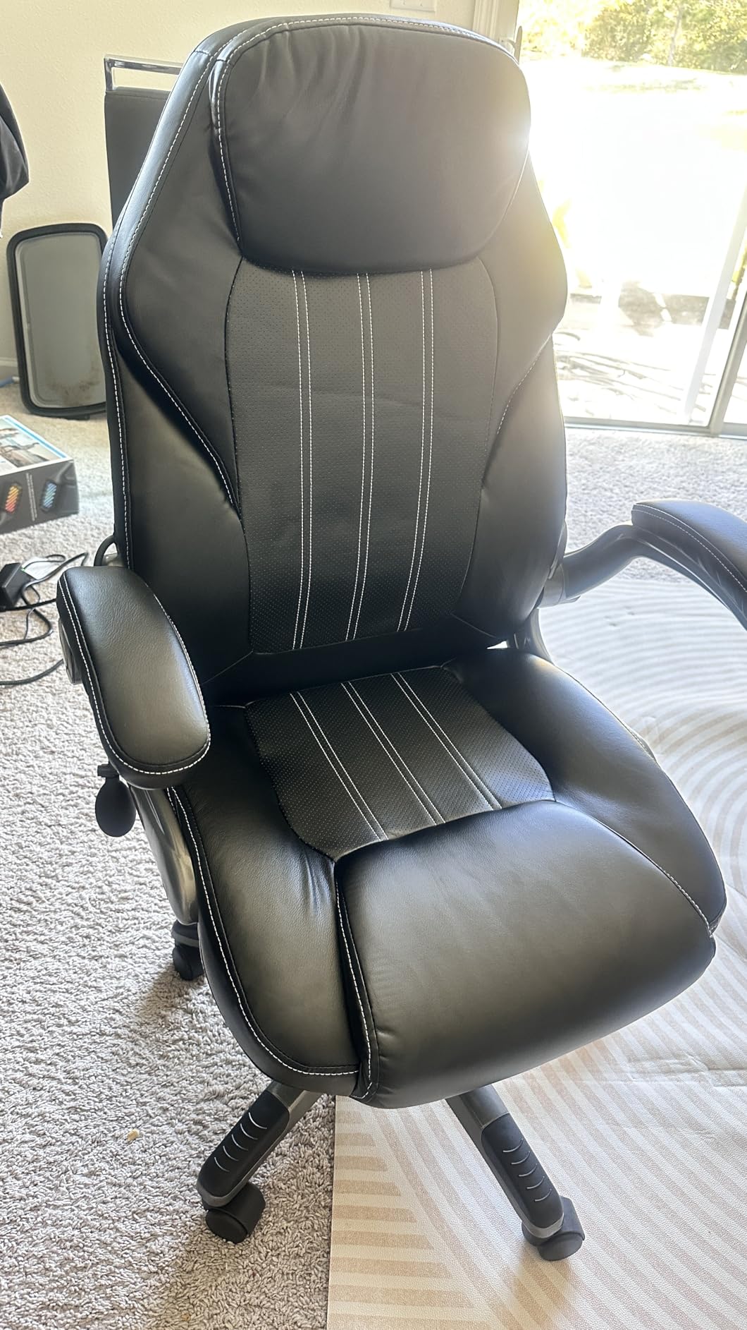 Office Desk Chair, Ergonomic Computer Chair with Padded Flip-Up Arms and Adjustable Lumbar Support, PU Leather Executive Chair with Tilt Lock and 360° Swivel Rolling Wheels for Work, Study - Customer Photo 2
