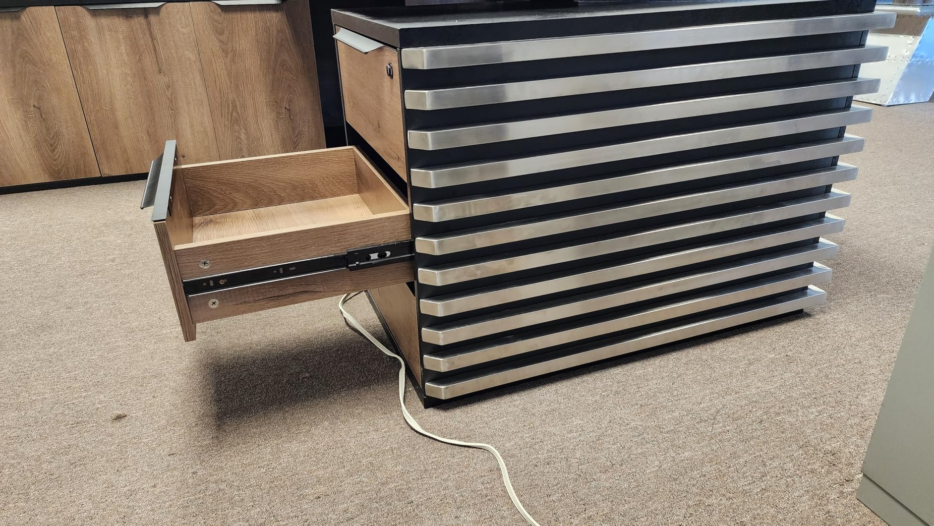 70.87IN Adjustable Heigh L Shaped Executive Desk with Drawers, Modern Executive Standing Home Office Desk w/Universal Charging Ports, Large Business Workstation w/Cord Management,Black and Warm Oak - Customer Photo 2