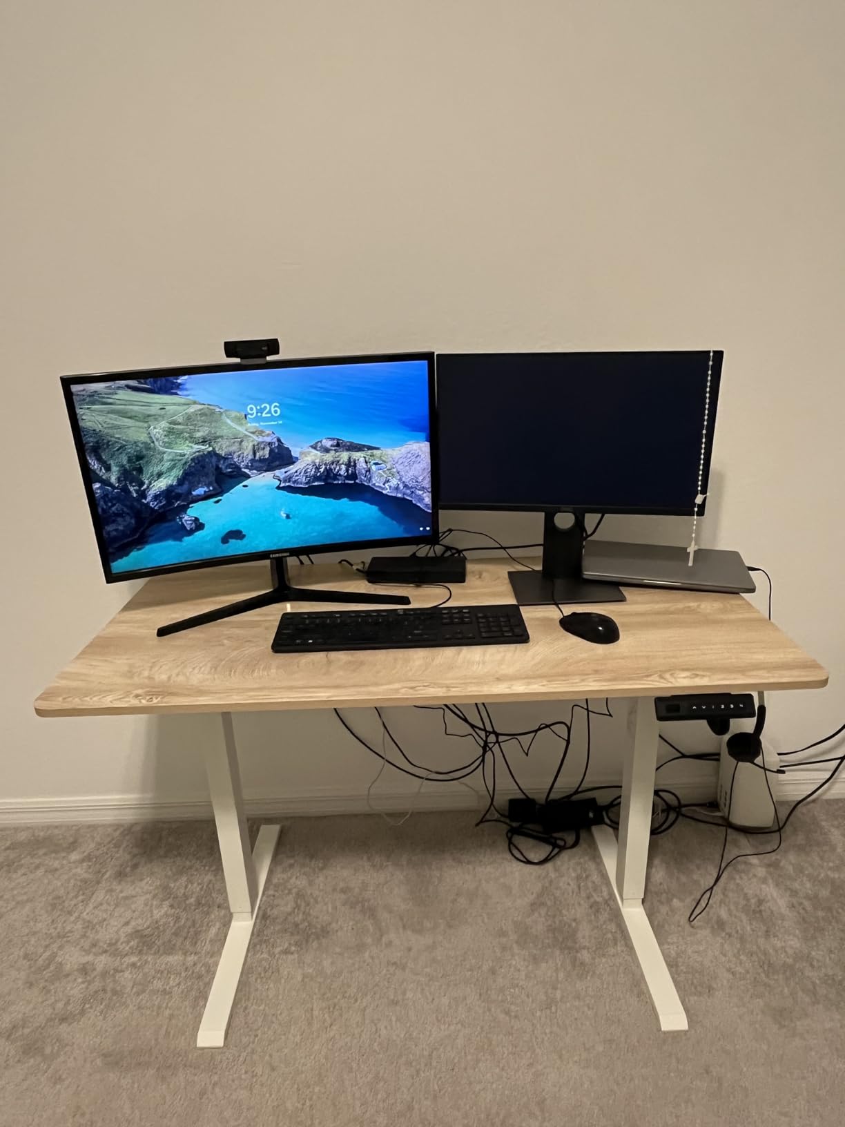 FEZIBO Standing Desk, 48 × 24 Inches Electric Height Adjustable, Sit and Stand Up, Computer Office Desk with Splice Board, White Frame/Maple TOP Customer Review FEZIBO Standing Desk, 48 × 24 Inches Electric Height Adjustable, Sit and Stand Up, Computer Office Desk with Splice Board, White Frame/Maple TOP - Customer Photo 2