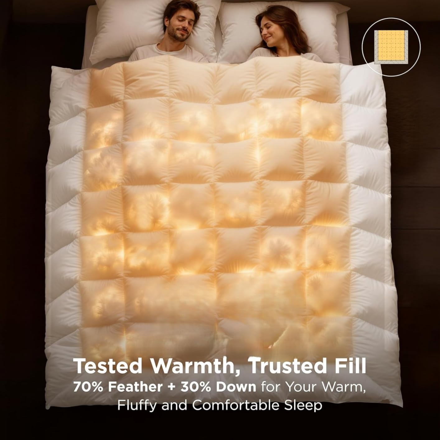 Bedsure Feather Down Comforter King Size, Luxurious Fluffy Hotel Duvet Insert with Storage Bag & 8 Corner Tabs, Ultra Soft Cotton Blend Fabric (106x90 Inches, White) - Customer Photo 1
