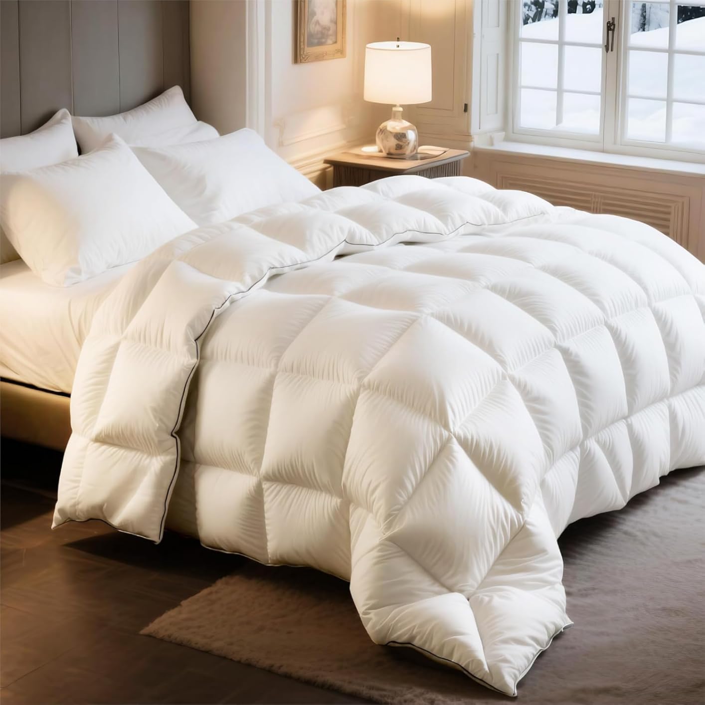 Bedsure Feather Down Comforter King Size, Luxurious Fluffy Hotel Duvet Insert with Storage Bag & 8 Corner Tabs, Ultra Soft Cotton Blend Fabric (106x90 Inches, White) - Customer Photo 2