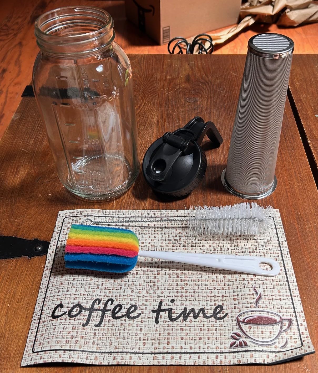 Cold Brew Coffee Maker, 64oz Cold Brew Pitcher with Stainless Steel Filter & Coffee Mat, Glass Cold Brew Mason Jar with Airtight Lid, Cold Brew Brewer Kit Tea Infuser Pitcher, Gifts for Coffee Lovers Customer Review Cold Brew Coffee Maker, 64oz Cold Brew Pitcher with Stainless Steel Filter & Coffee Mat, Glass Cold Brew Mason Jar with Airtight Lid, Cold Brew Brewer Kit Tea Infuser Pitcher, Gifts for Coffee Lovers - Customer Photo 1