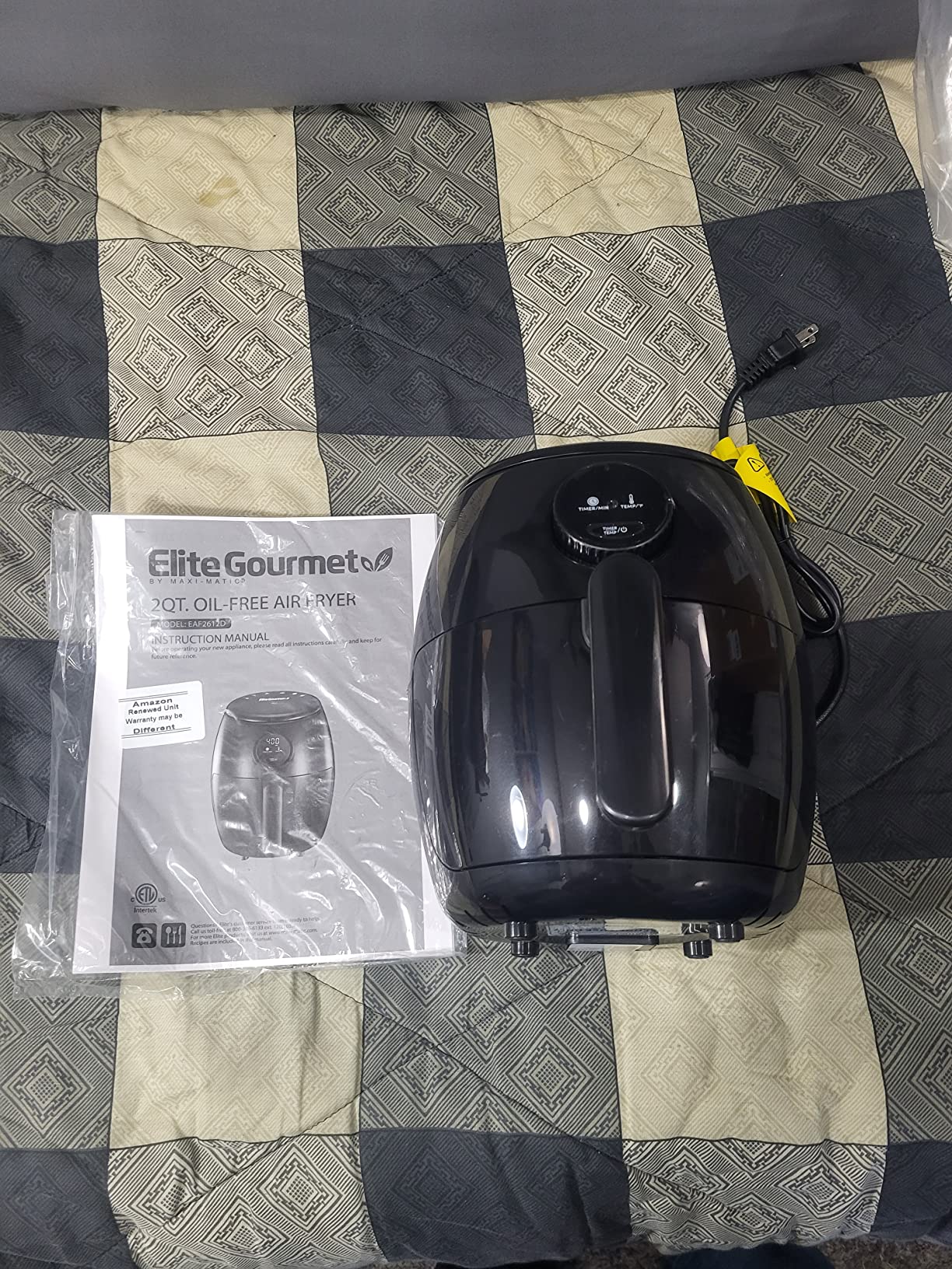 Elite Gourmet EAF2305 Glass Air Fryer, 2.4Qt Capacity, PFAS Free Ceramic Coated Ceralast™ Air Fry Rack, Adjustable Temperature 175°F to 400°F, 30-Minute Timer, 1150-Watts, 15 Recipes, Black - Customer Photo 1