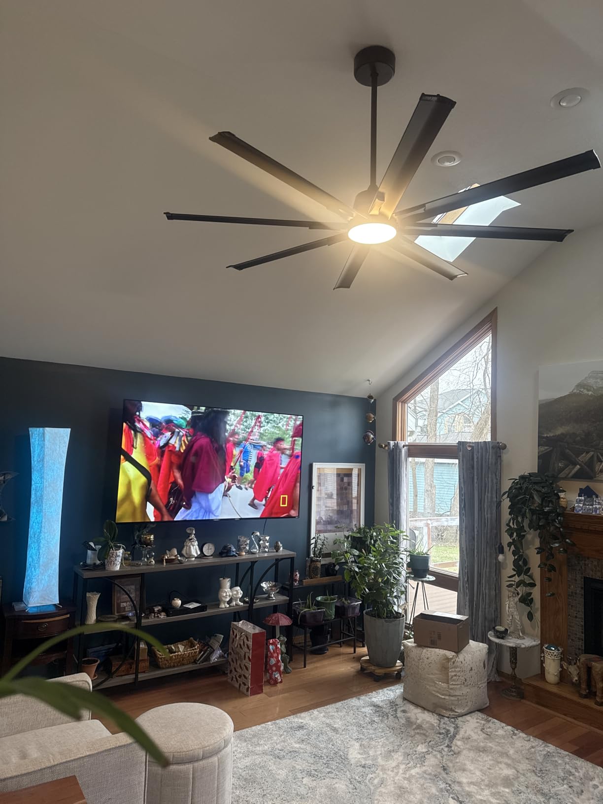 72 Inch Ceiling Fan with Light,Industrial Ceiling Fan with 8 Black Aluminium Blades,Smart Fan Compatible with Alexa,Garage Outdoor Indoor Fan for Patio and Living Room - Customer Photo 1