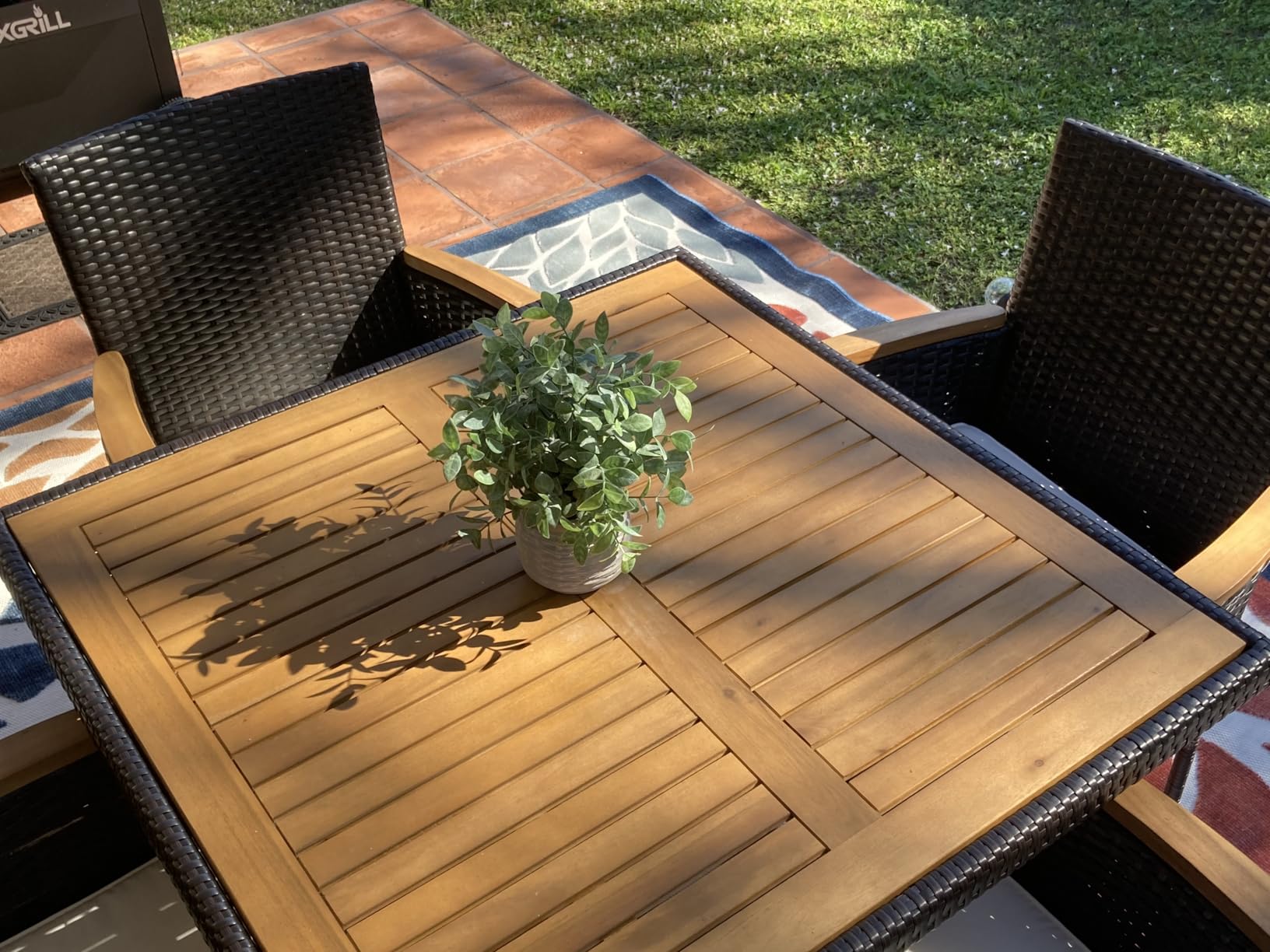 Wisteria Lane Patio Outdoor Table and Chairs Set, Rattan Outdoor Patio Furniture Set with Removable Cushions, Outdoor Patio Dining Sets with Acacia Wood Tabletop for Deck Garden Backyard, Brown customer photo 1