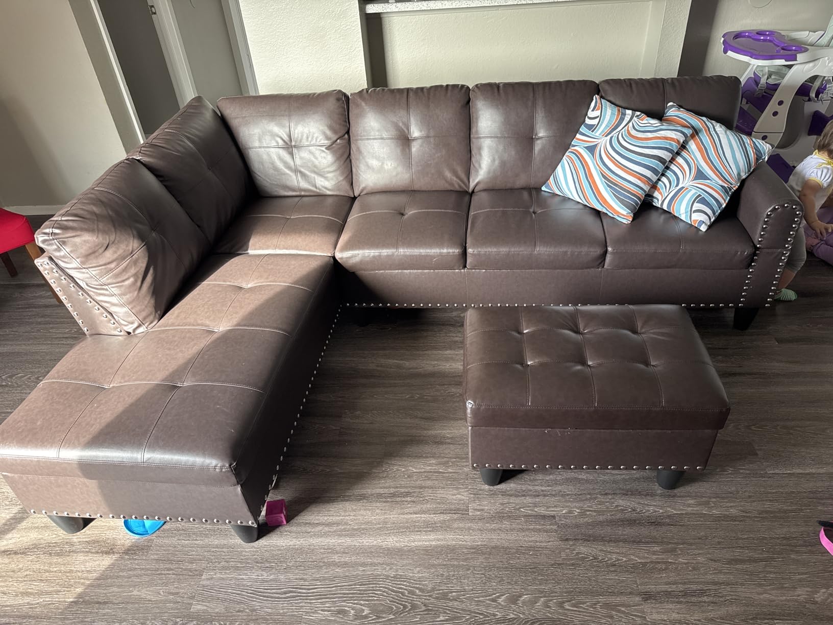 Trygoal Leather 3-Piece L-Shaped Couches for Living Room, Sectional Sofa with Storage Ottoman & Movable Chaise, Modular Convertible Couch for Bedroom & Apartment, Deep Black Customer Review Trygoal Leather 3-Piece L-Shaped Couches for Living Room, Sectional Sofa with Storage Ottoman & Movable Chaise, Modular Convertible Couch for Bedroom & Apartment, Deep Black - Customer Photo 2