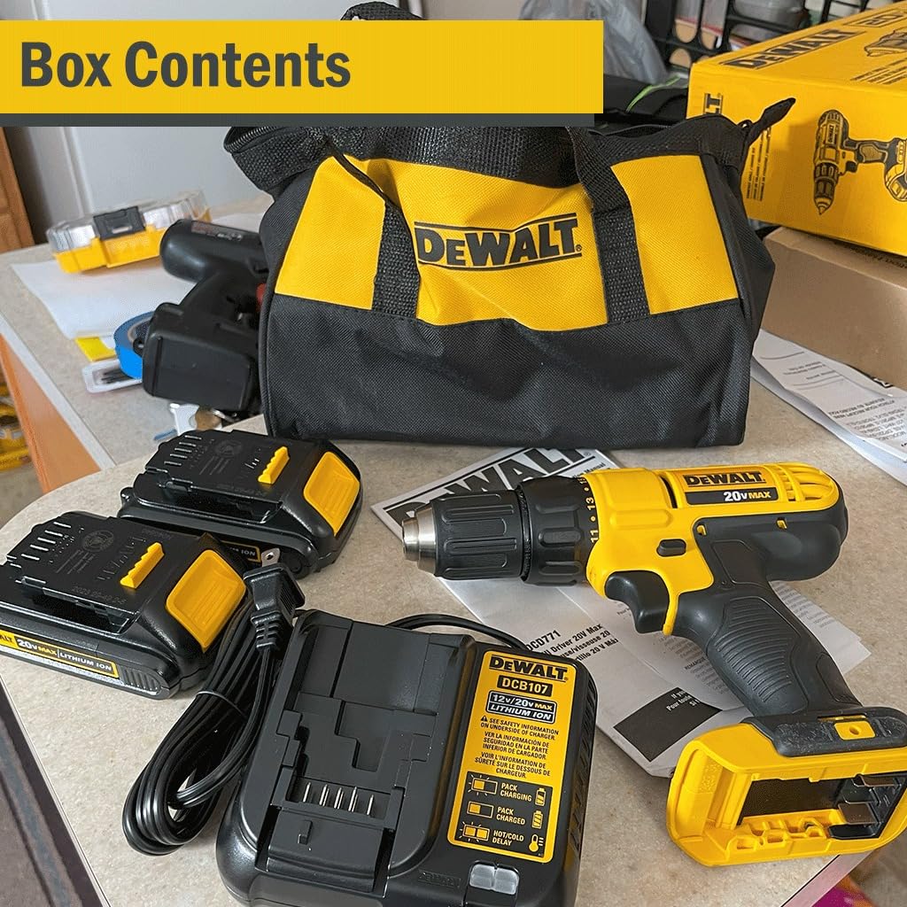 DEWALT 20V Max Cordless Drill Driver Set, 2 Speed, High Performance Motor, Includes 2 XR 1.3Ah Li-Ion Batteries, Charger and Contractor Bag (DCD771C2) Customer Review DEWALT 20V Max Cordless Drill Driver Set, 2 Speed, High Performance Motor, Includes 2 XR 1.3Ah Li-Ion Batteries, Charger and Contractor Bag (DCD771C2) - Customer Photo 3