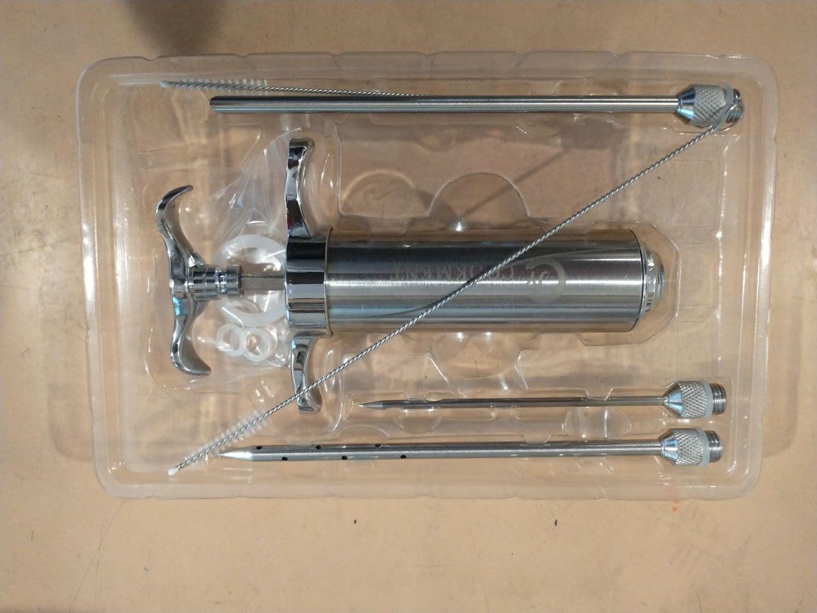JY COOKMENT Meat Injector Syringe 2-oz Marinade Flavor Barrel 304 Stainless Steel with 3 Professional Needles 2 Cleaning Brushes and 4 Silicone O-Rings customer photo 1