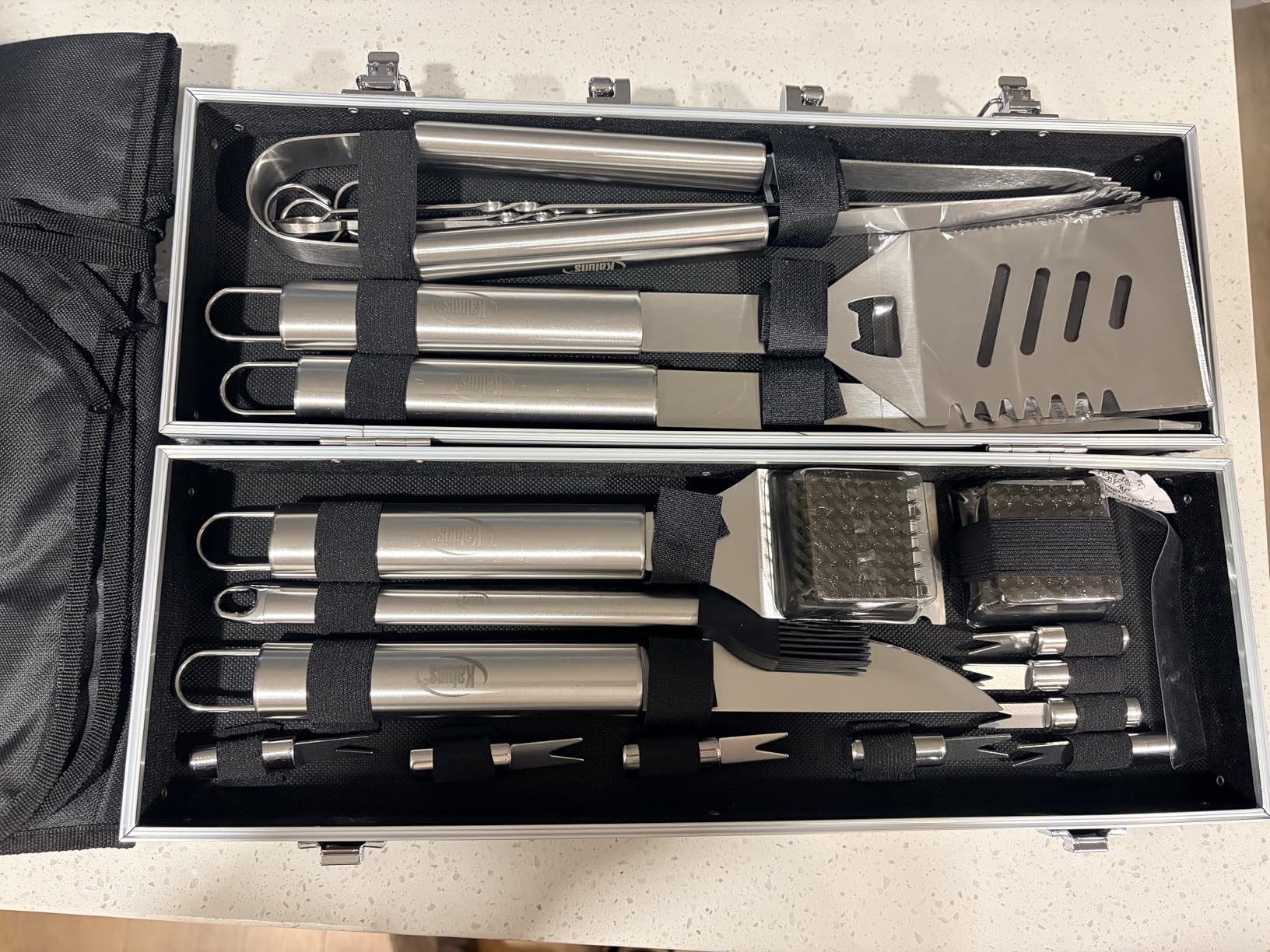 Kaluns BBQ Accessories Grill Tools, Mens Valentines Day Gifts for Him, Heavy Duty Stainless Steel Barbecue Grill Accessories for Outdoor Grill with Aluminum Case and Apron, Grilling Gifts for Men Dad - Customer Photo 3
