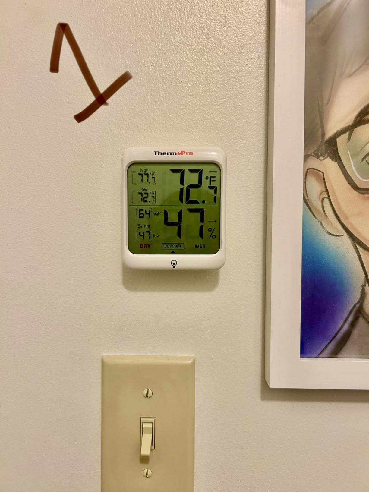ThermoPro TP53 Digital Hygrometer Indoor Thermometer for Home, Temperature Humidity Sensor with Comfort Indicator & Max Min Records, Backlight Display Room Thermometer Humidity Meter, LCD customer photo 2