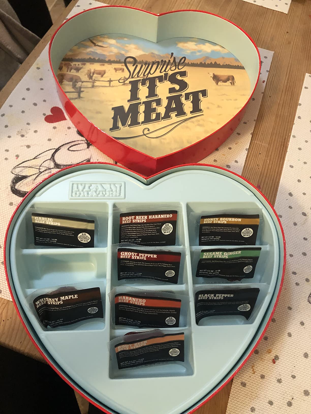 Valentine's Day Gift for Men – Meat Heart with 14 Beef & Pork Sticks – Heart-Shaped Meat Snack Box for Him, Boyfriend, Husband Customer Review Valentine's Day Gift for Men – Meat Heart with 14 Beef & Pork Sticks – Heart-Shaped Meat Snack Box for Him, Boyfriend, Husband - Customer Photo 1
