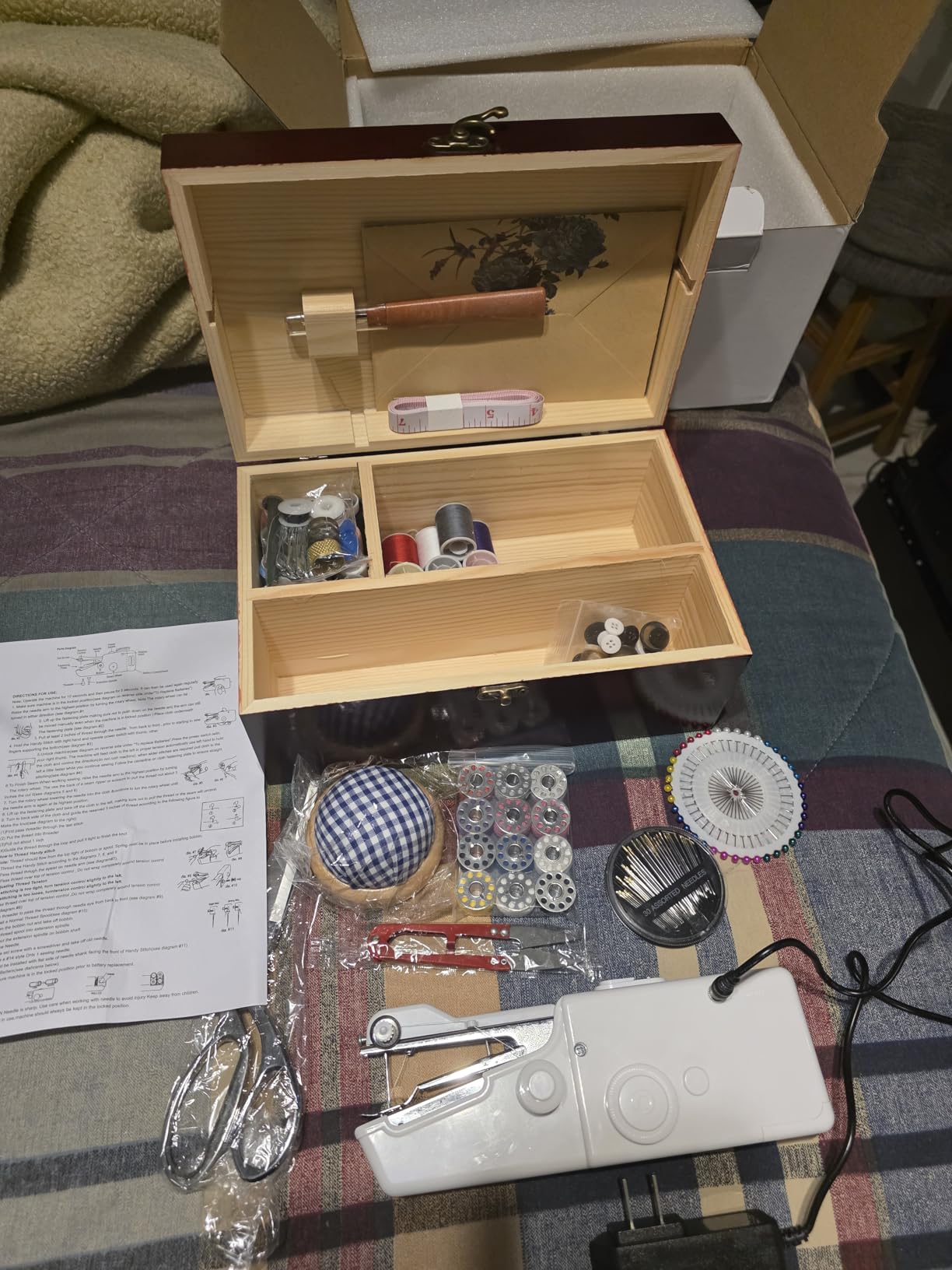 Handheld Sewing Machine, with Elegant Wooden Sewing Box and 153-Piece Sewing Kit, Mini Portable Cordless Hand held Sewing Machine, Perfect for Adults, Beginners, and Quick Home Repairs customer photo 1