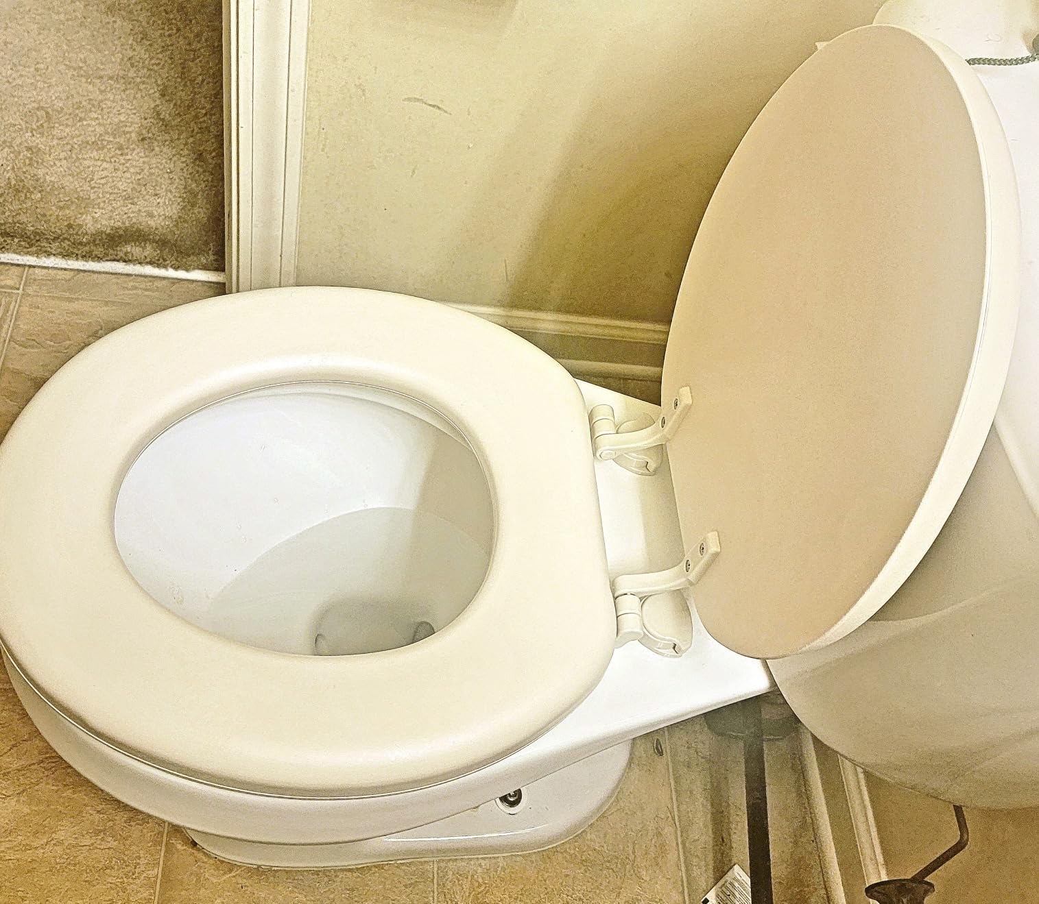 Mayfair Padded Toilet Seat, Cushioned Soft Vinyl over Wood Core Seat, Secure Hinges, Easy Clean, Made in USA, Round, Bone customer photo 1