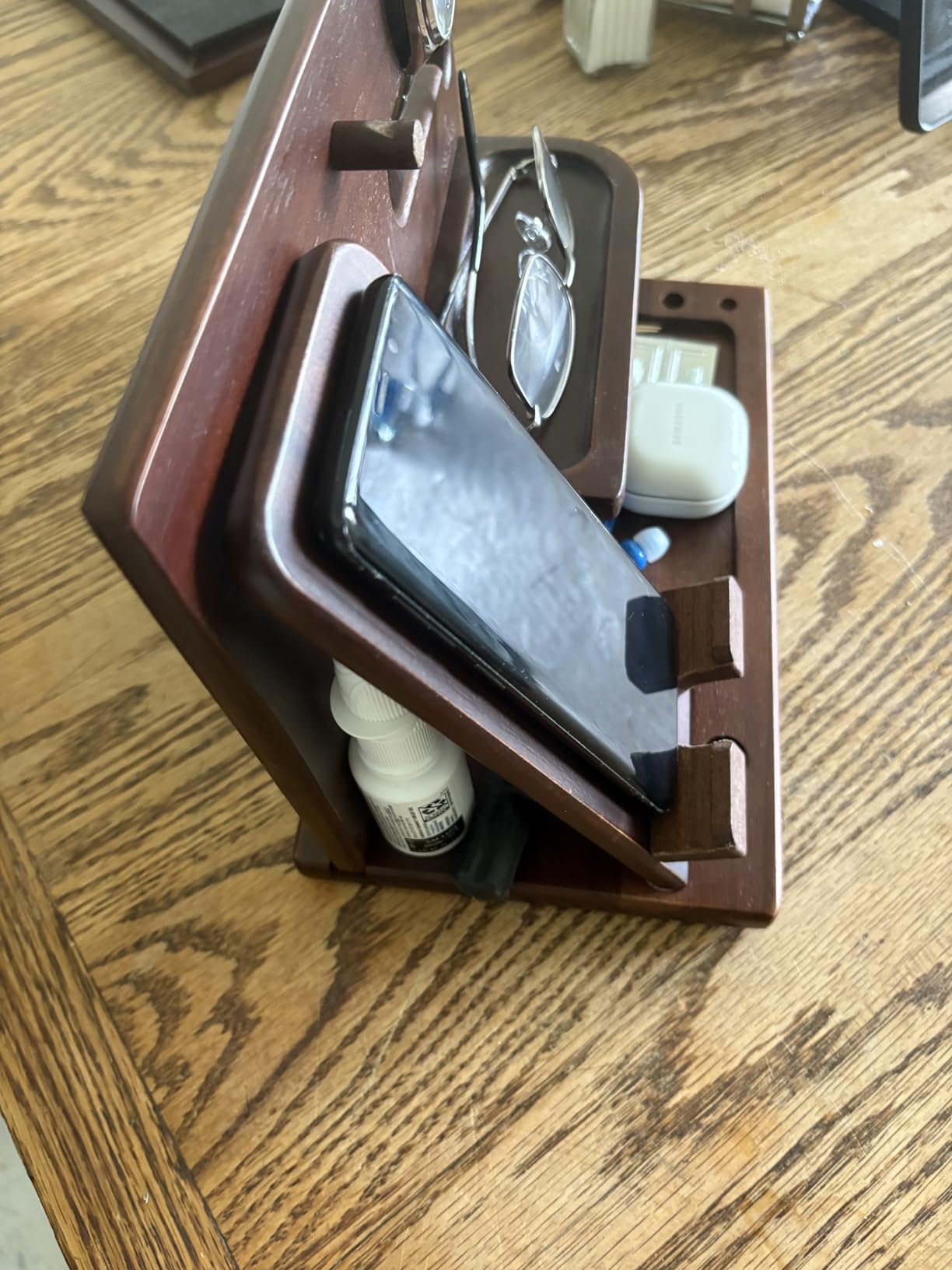 TESLYAR Wood Phone Docking Station for Men - Desk or Nightstand Organizer - Customer Photo 5