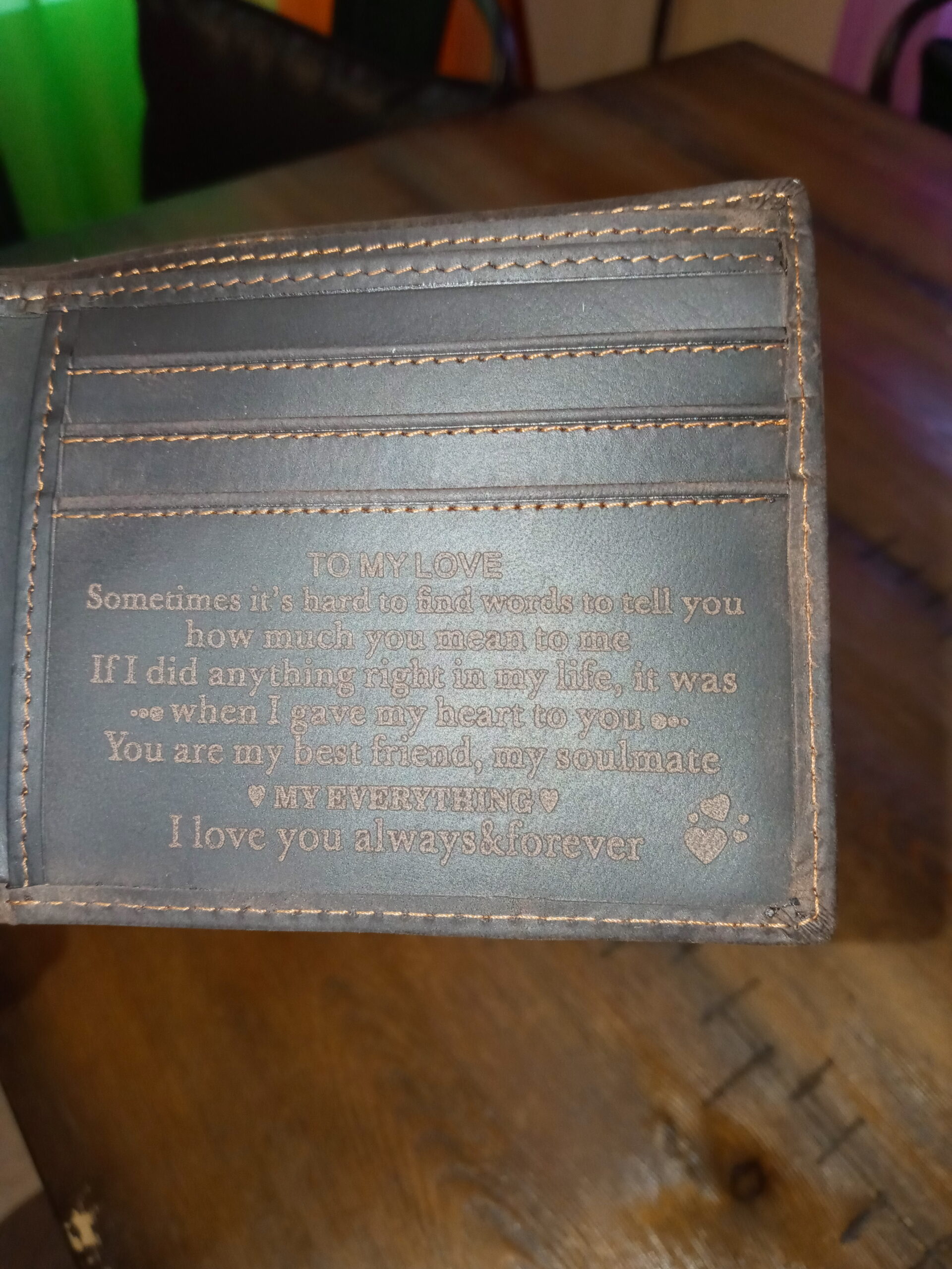 Personalized Engraved Wallet for Husband Boyfriend from Girlfriend Wife - Love Message Slim Bifold Purse - Minimalist RFID Blocking Leather Wallet for Birthday Anniversary Christmas Valentines Day Customer Review Personalized Engraved Wallet for Husband Boyfriend from Girlfriend Wife - Love Message Slim Bifold Purse - Minimalist RFID Blocking Leather Wallet for Birthday Anniversary Christmas Valentines Day - Customer Photo 1