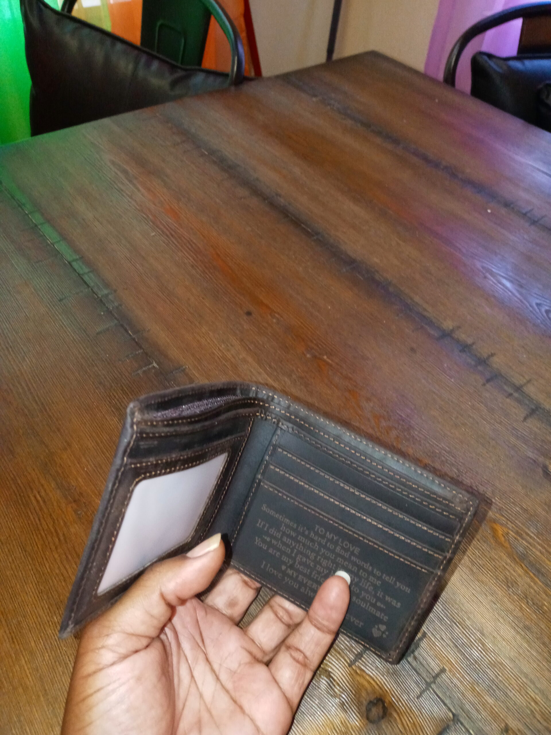 Personalized Engraved Wallet for Husband Boyfriend from Girlfriend Wife - Love Message Slim Bifold Purse - Minimalist RFID Blocking Leather Wallet for Birthday Anniversary Christmas Valentines Day Customer Review Personalized Engraved Wallet for Husband Boyfriend from Girlfriend Wife - Love Message Slim Bifold Purse - Minimalist RFID Blocking Leather Wallet for Birthday Anniversary Christmas Valentines Day - Customer Photo 2
