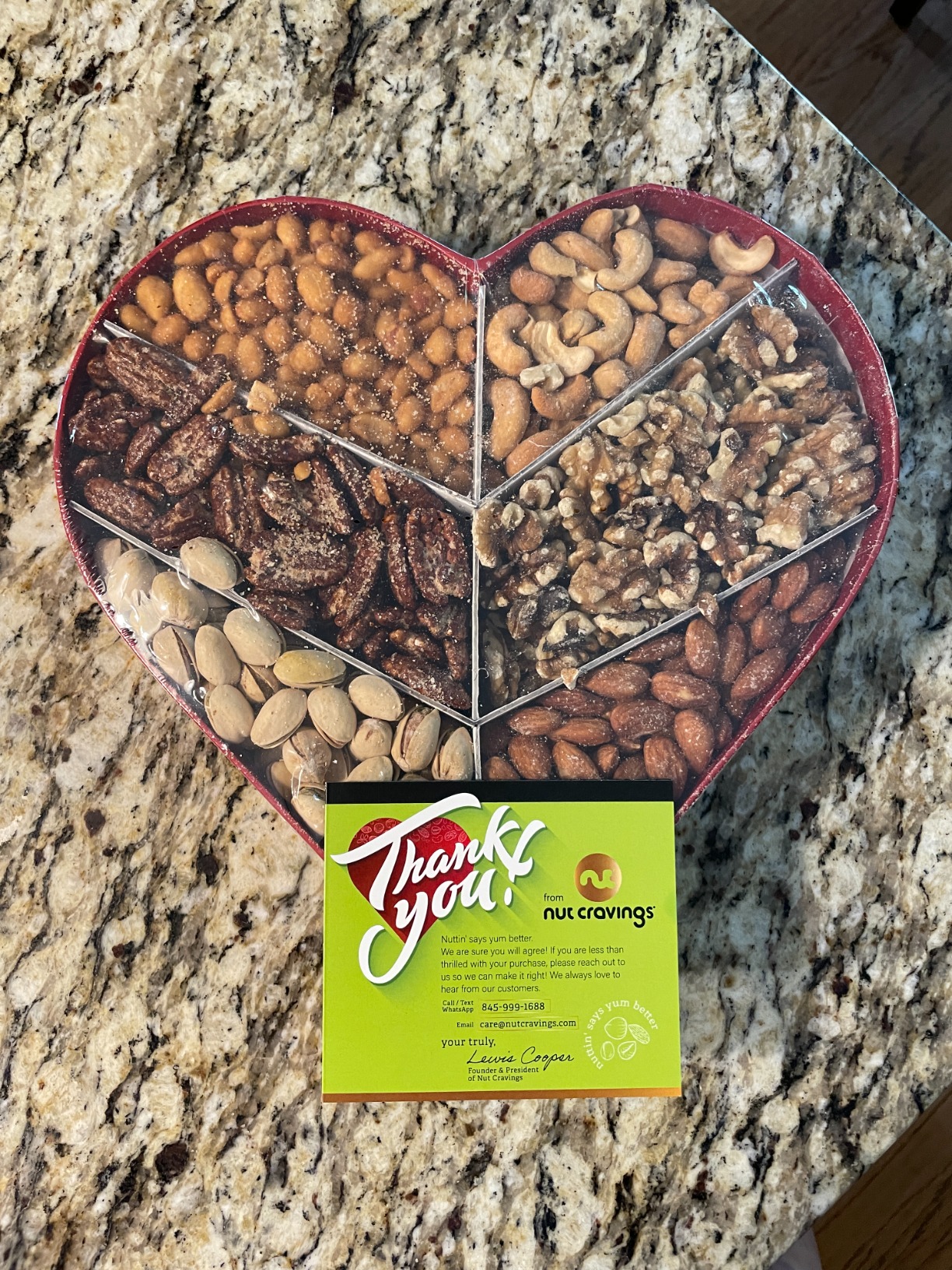 NUT CRAVINGS - Valentines Day Mixed Nuts Heart Shaped Gift Basket, Love in A Box (4 Assortments) Romantic Food Arrangement, Healthy Snack Care Package, Food Assortments Customer Review NUT CRAVINGS - Valentines Day Mixed Nuts Heart Shaped Gift Basket, Love in A Box (4 Assortments) Romantic Food Arrangement, Healthy Snack Care Package, Food Assortments - Customer Photo 1