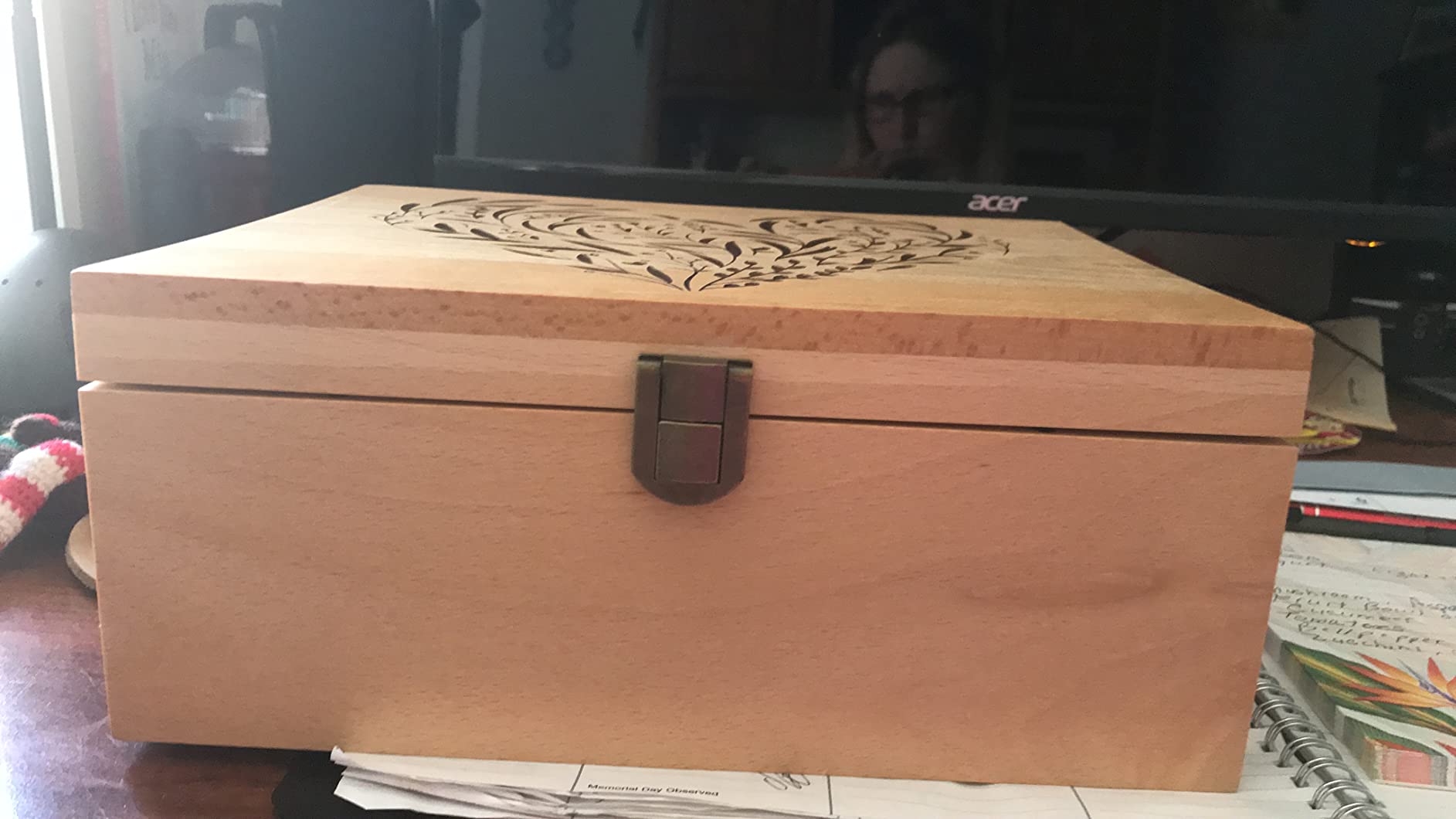 EXISTING Wooden Memory Keepsake Box, Floral Heart Engraved Large Keepsake Boxes with Lids, Memory Box Keepsakes Gift for Anniversary, Wedding, Memory, Birthday, Valentines Day, for Office or Home Customer Review EXISTING Wooden Memory Keepsake Box, Floral Heart Engraved Large Keepsake Boxes with Lids, Memory Box Keepsakes Gift for Anniversary, Wedding, Memory, Birthday, Valentines Day, for Office or Home - Customer Photo 3