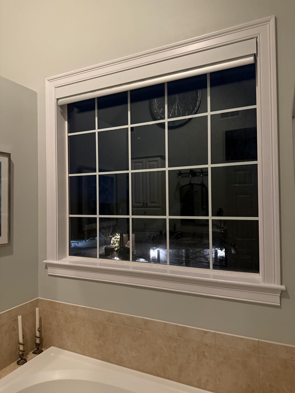 Motorized Roller Shade, 100% Blackout Smart Window Blinds Work with Homekit, Alexa, Google Home, Remote Control, Electric Blinds with USB/Solar Pannel Charging, Texture White customer photo 2
