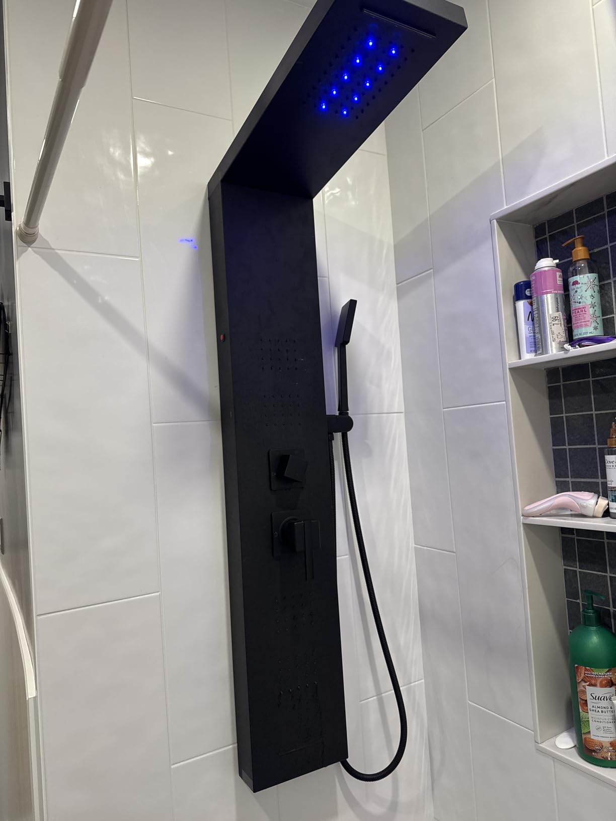ROVOGO LED Shower Panel Tower System, 5-Function Shower Column with Rainfall Waterfall Shower Head, 4 Body Jets, Handheld and Tub Spout, Stainless Steel Brushed customer photo 2