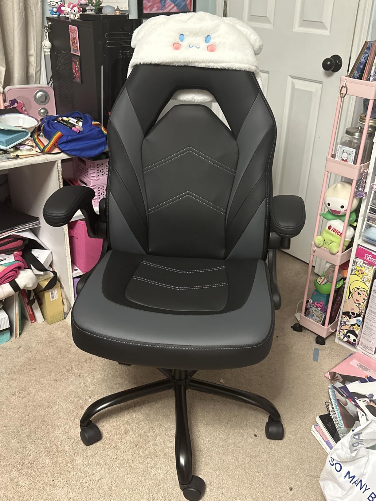 Sweetcrispy Computer Video Game Chair - Ergonomic Home Office with Comfy Lumbar Support, PU Leather Height Adjustable with Flip-up Armrest and 360° Swivel Wheels (Blue) customer photo 2