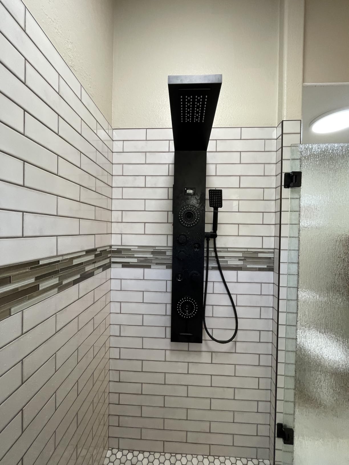 BWE Shower Panel with LED Rainfall Waterfall Shower 6-Function Faucet 4 Mist Jets 2 Body Sprays with Handheld and Waterfall Tub Spout Shower Tower System Matte Black customer photo 2