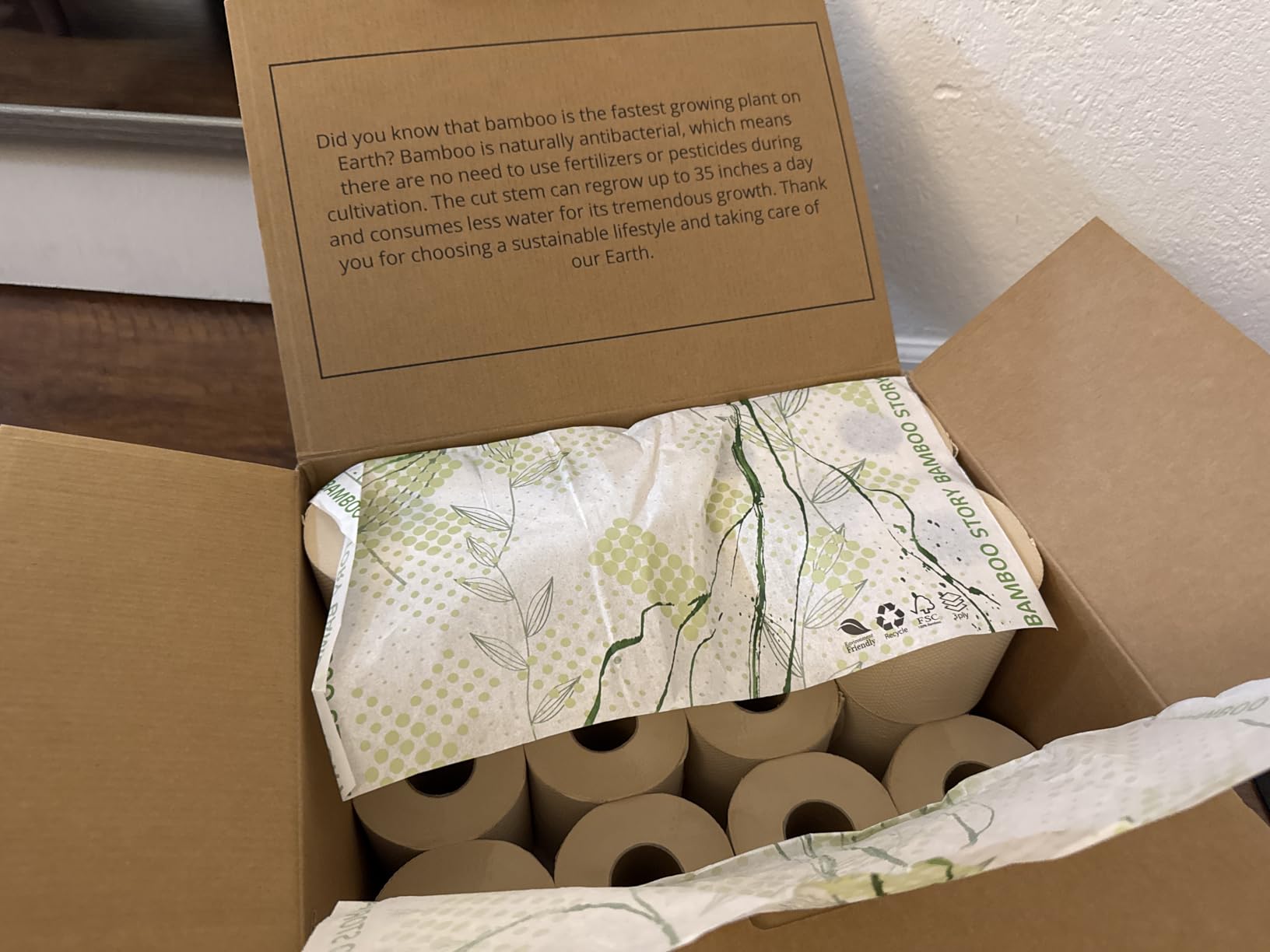 Bamboo Toilet Paper Unbleached, 12 Rolls, 3 Ply and 300 Sheets Bamboo Toilet Tissue - FSC Certified, Biodegradable, Chemical Free, Plastic Free, BPA Free, Septic Safe Toilet Paper customer photo 1
