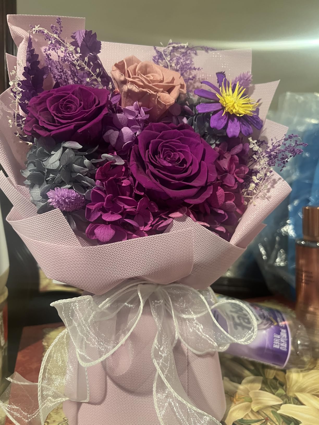lovenfold Flowers for Delivery,Preserved Flowers Bouquets,Purple Rose Bouquets That Last 1-3 Years,Birthday Flowers Gifts for Women Mom Grandma Wife Friends Customer Review lovenfold Flowers for Delivery,Preserved Flowers Bouquets,Purple Rose Bouquets That Last 1-3 Years,Birthday Flowers Gifts for Women Mom Grandma Wife Friends - Customer Photo 4