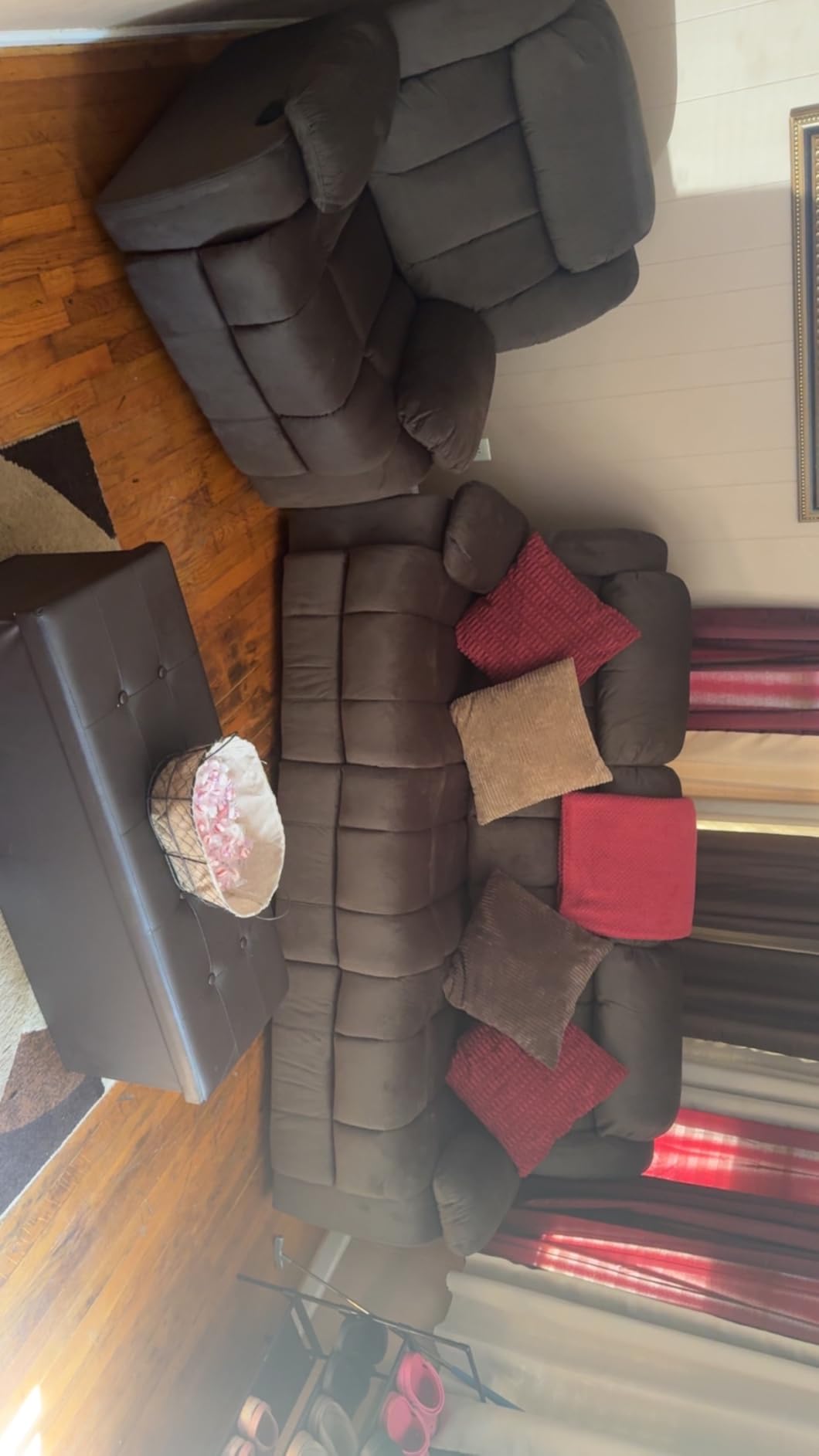 EBELLO Wall Hugger Reclining Loveseat, Classic and 2 Seat Recliner Couch with Overstuffed Arms and Back for Living Room, Bedroom, Daul Recliner Loveseat, Brown customer photo 1