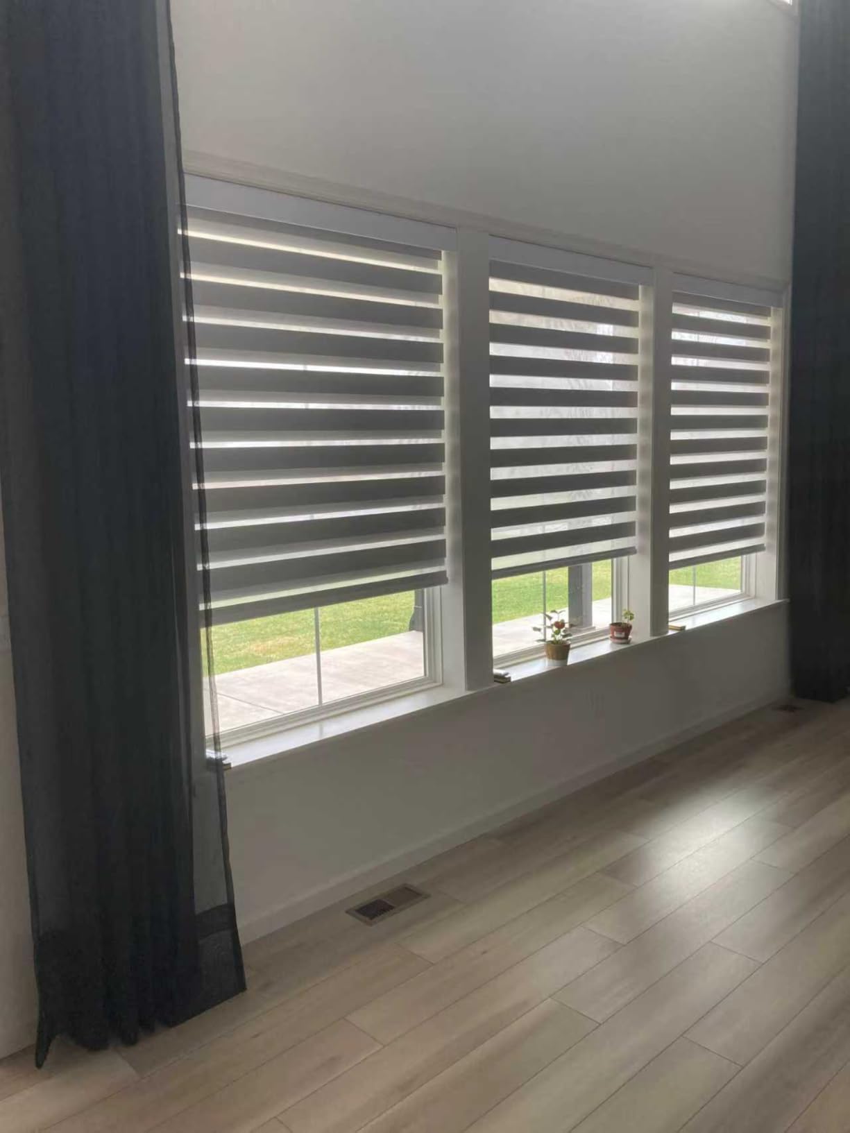 Motorized Zebra Blinds with Remote Smart Blind Work with Homekit Alexa SmartThings Electric Day and Night Shade Cordless Automatic Solar Powered Window Shade Customize(Pure Black) customer photo 1