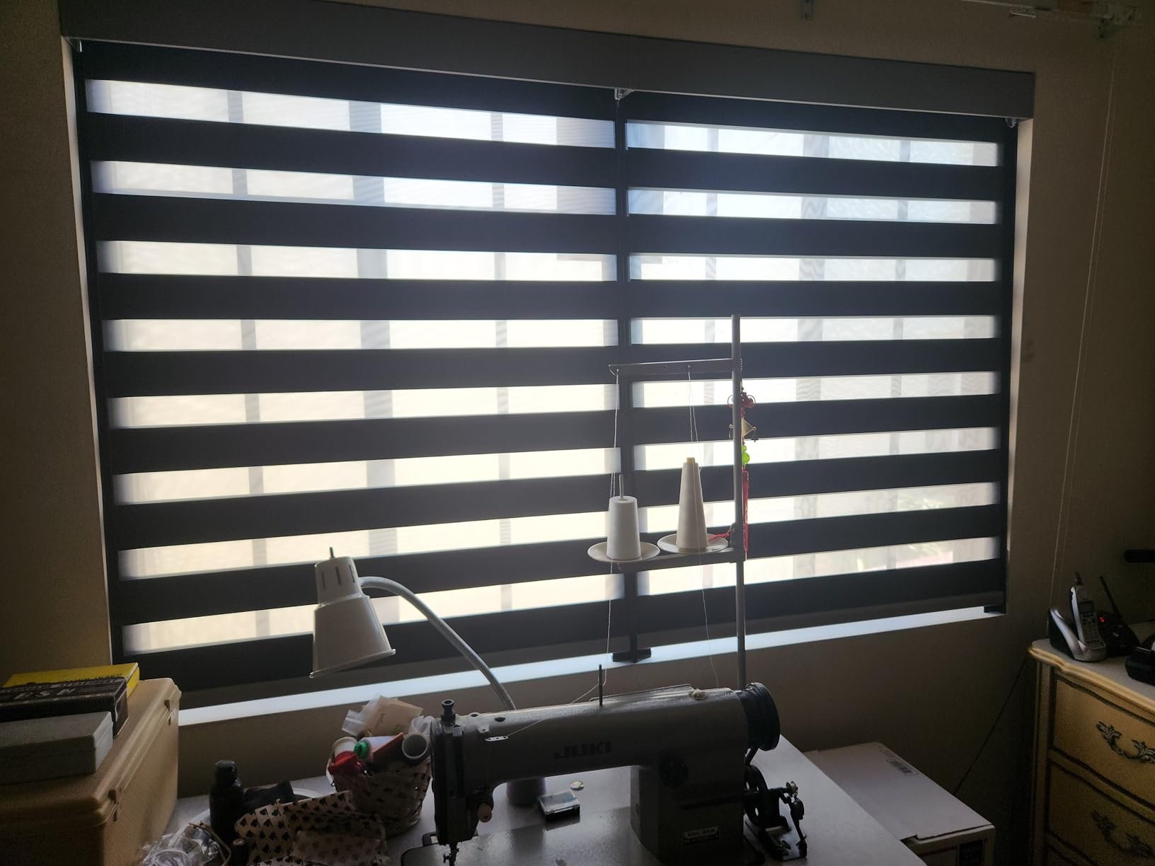 Motorized Zebra Blinds with Remote Smart Blind Work with Homekit Alexa SmartThings Electric Day and Night Shade Cordless Automatic Solar Powered Window Shade Customize(Pure Black) customer photo 2
