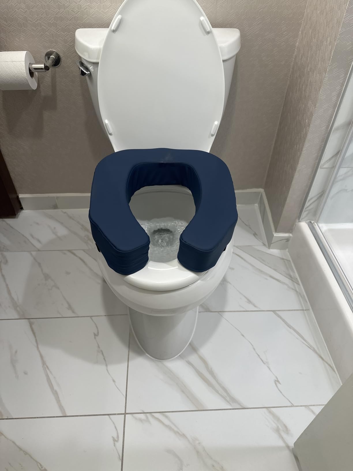 Lunderg Padded Toilet Seat Riser for Seniors - Adds 2 inches. Universal Fit - FIRM Raised Toilet Seat Cushion with High-Density Foam for Enhanced Comfort & Elevation. Post-Surgery Must have (Blue) customer photo 1