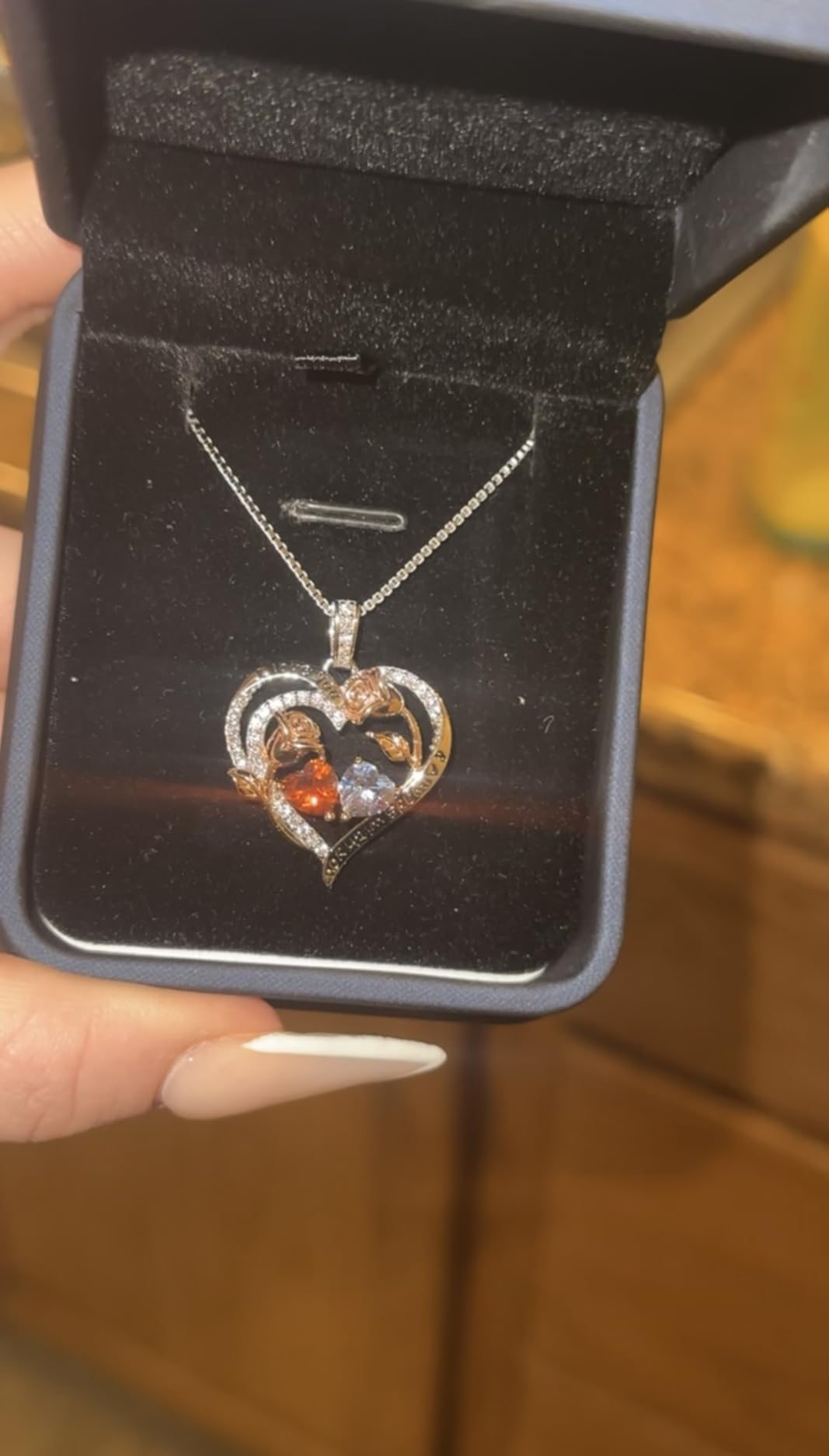 Iefil Valentines Day Gifts for Her - 925 Sterling Silver Rose Heart Birthstone Necklace Birthday Anniversary Jewelry Gifts for Her Wife Mom Daughter - Customer Photo 2