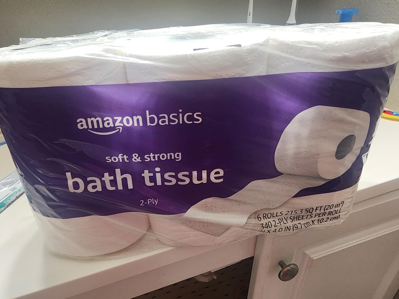 Amazon Basics Soft and Strong 2-Ply Toilet Paper, 6 Ultra Rolls = 24 Regular Rolls, Unscented, 340 Sheets per Roll, Septic Safe customer photo 2