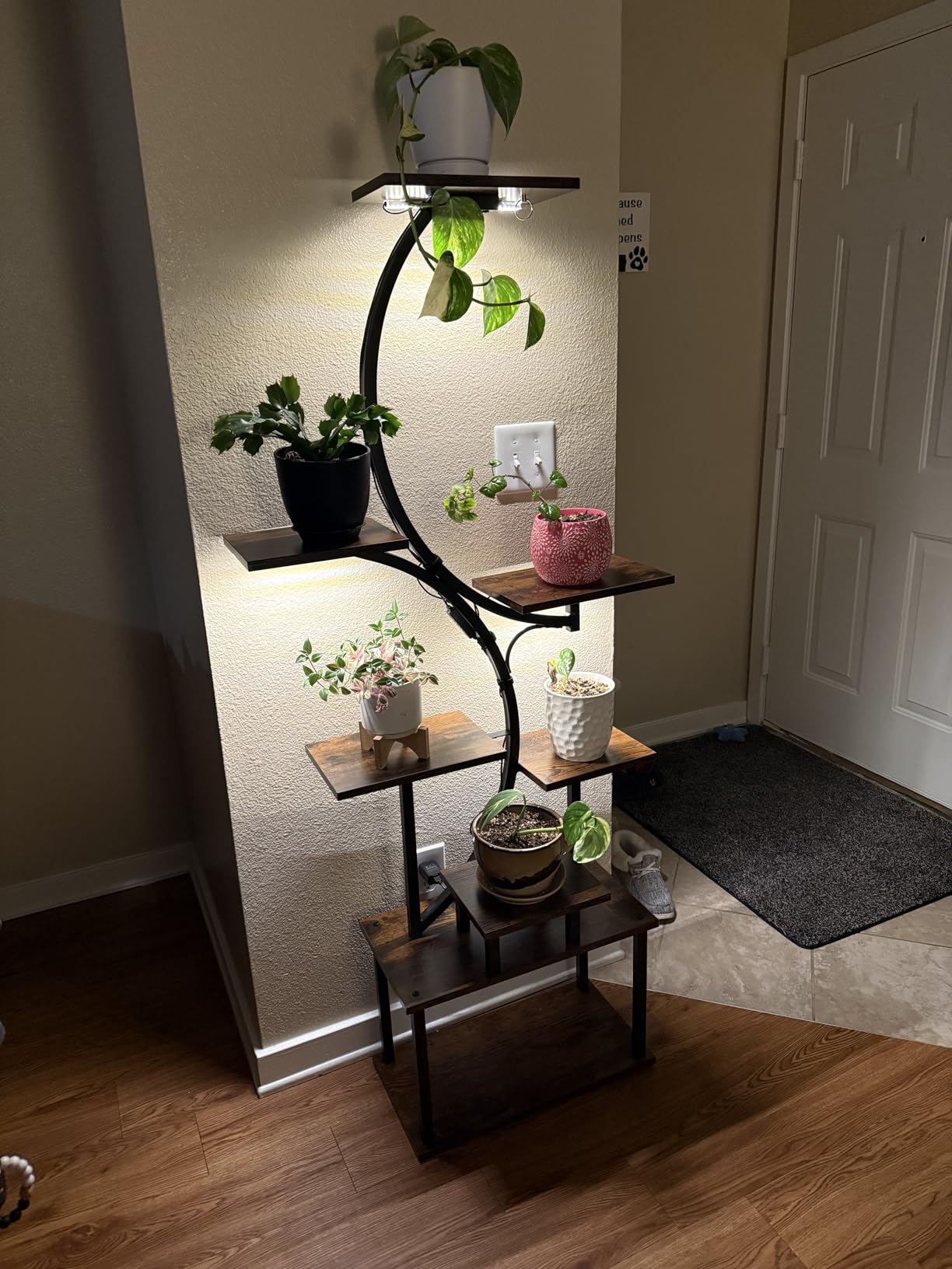Plant Stand with Grow Lights for Indoor Plants, 8-Tiered Tall Corner Plant Shelf with Full Spectrum Light, S-Shaped Space-Saving Narrow Flower Holder, Anti-Tip for Living Room Bedroom Office, Brown customer photo 2