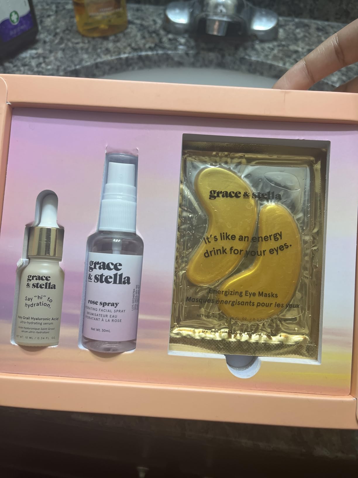 grace & stella Award-Winning Skin Care Set - Stocking Stuffers for Teen Girls, Christmas Gifts for Women - Travel Essentials with Gold Eye Masks, Hyaluronic Acid Serum & Rose Spray, Beauty Gift Set Customer Review grace & stella Award-Winning Skin Care Set - Stocking Stuffers for Teen Girls, Christmas Gifts for Women - Travel Essentials with Gold Eye Masks, Hyaluronic Acid Serum & Rose Spray, Beauty Gift Set - Customer Photo 3