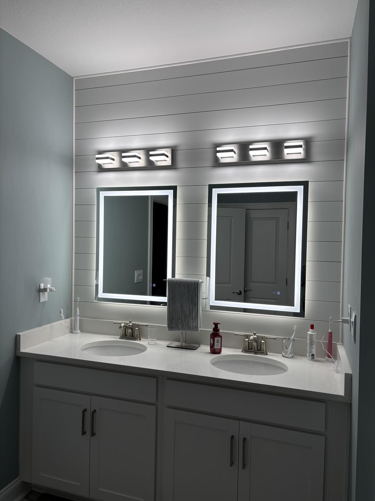 Keonjinn 42 x 36 Inch LED Bathroom Mirror with Lights, Bighter Frontlit & Backlit Vanity Mirror with Stepless Dimmable 3-Color, Anti-Fog Mirror for Wall, HD Tempered Glass, Memory Founction, CR90+ customer photo 1